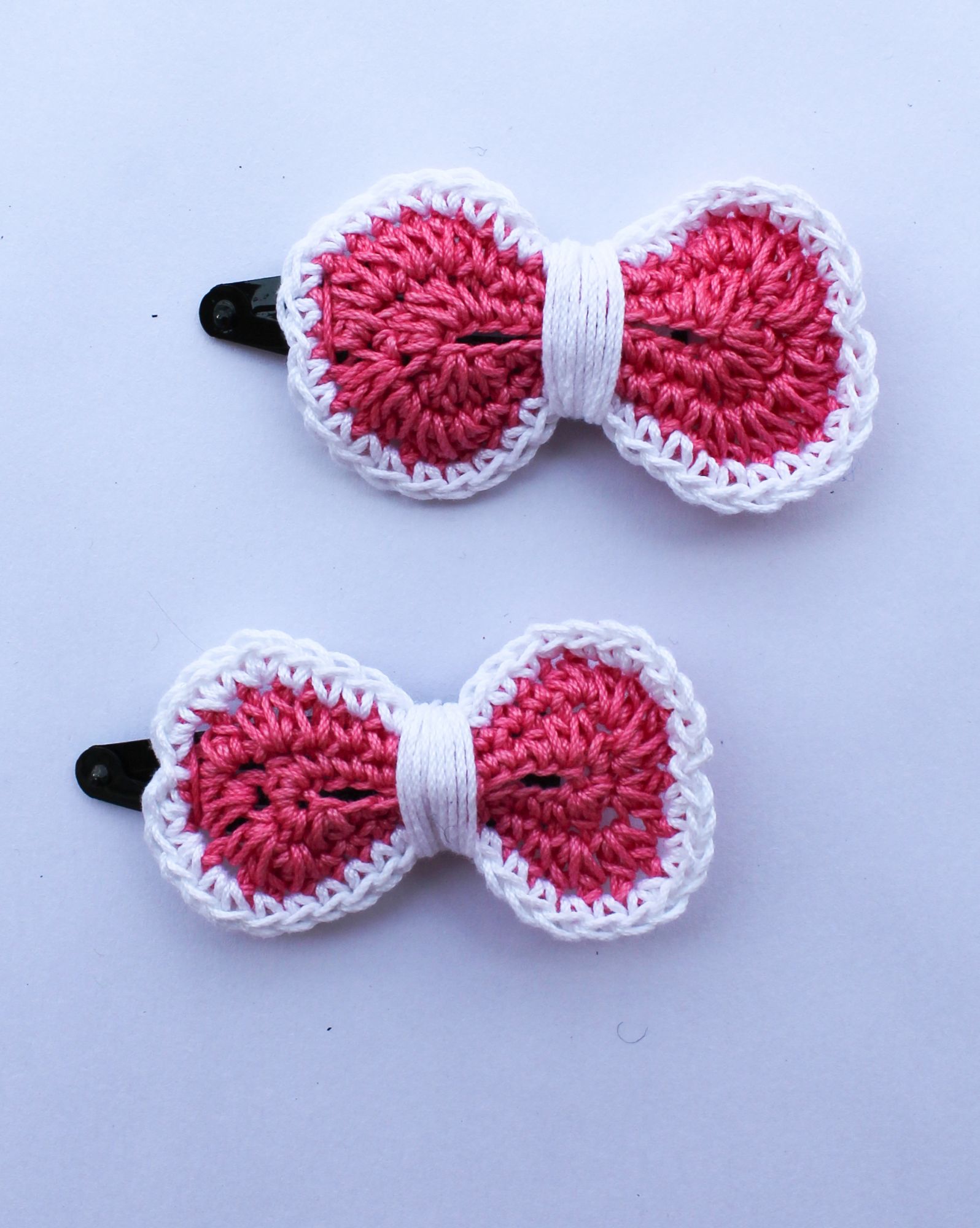 Handmade Crochet Dual Colour Hair Pins for Girls - Pink White Woonie