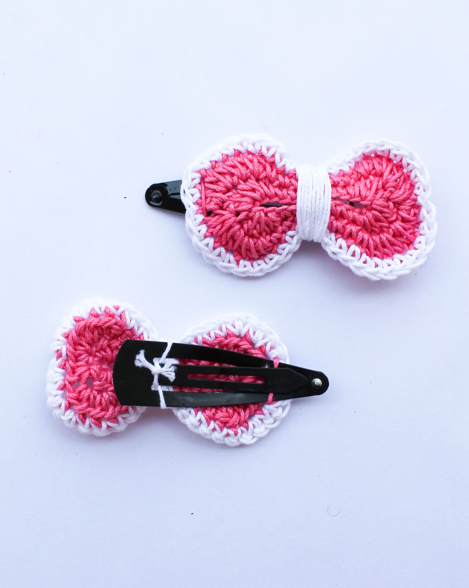 Handmade Crochet Dual Colour Hair Pins for Girls - Pink White Woonie
