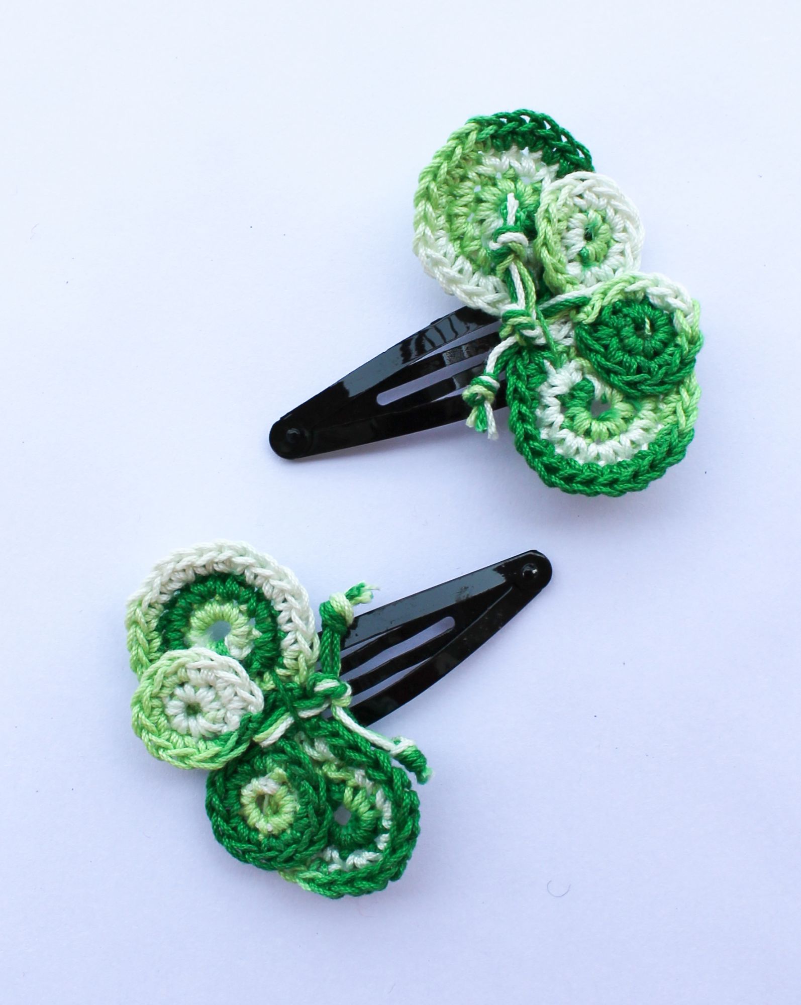Handmade Crochet Dual Shade Butterfly Hair Pins for Girls - Green Woonie