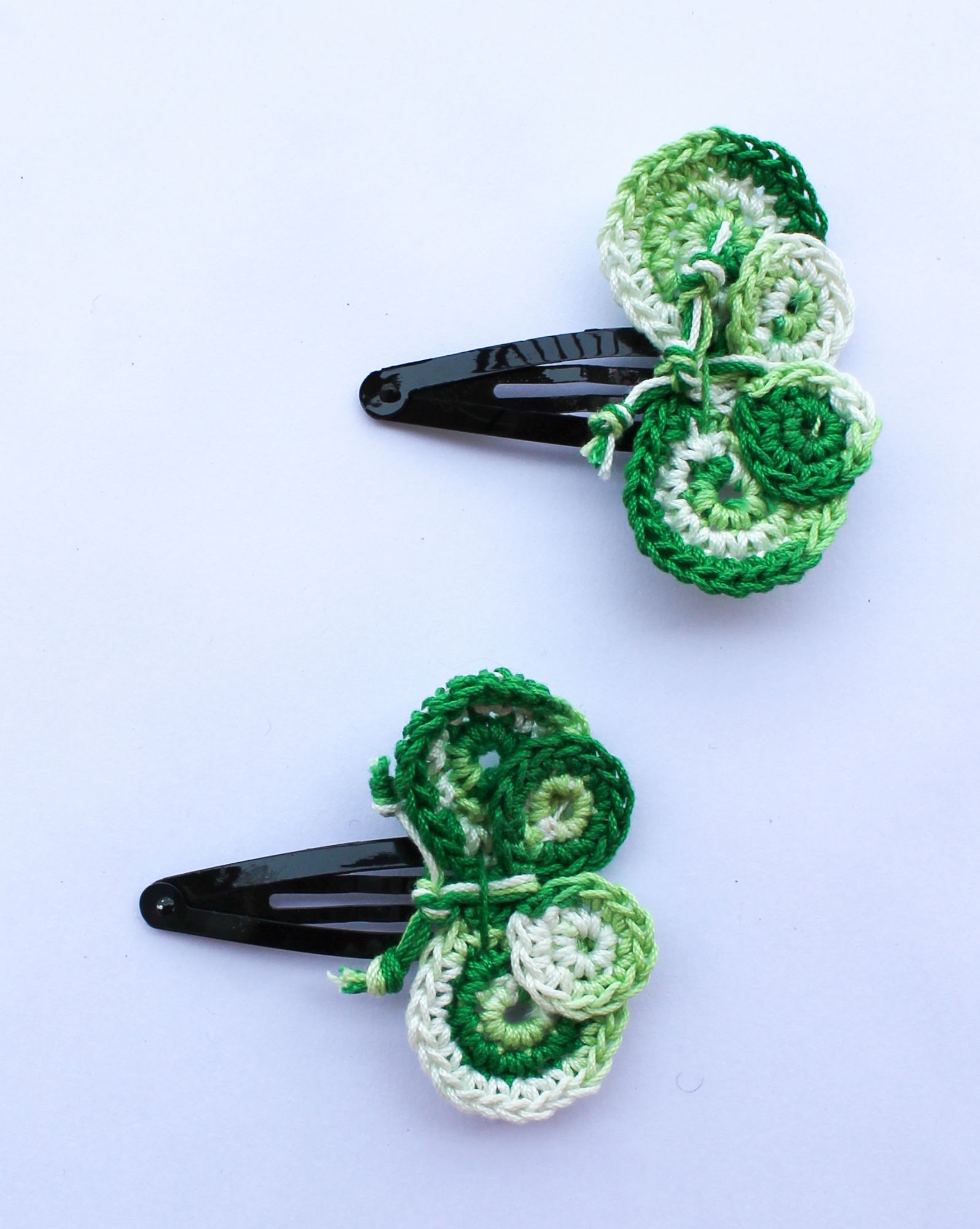 Handmade Crochet Dual Shade Butterfly Hair Pins for Girls - Green Woonie
