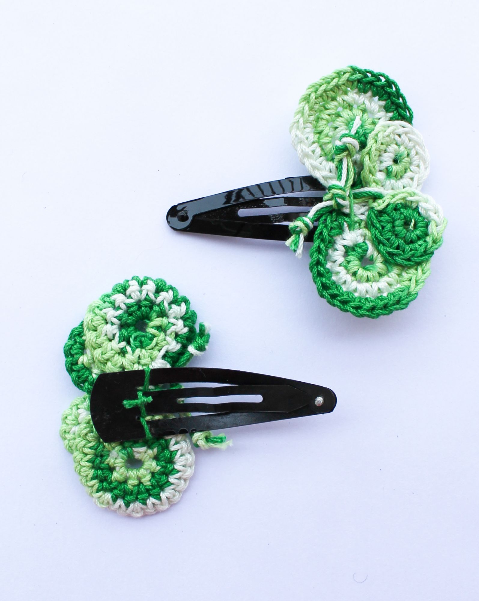 Handmade Crochet Dual Shade Butterfly Hair Pins for Girls - Green Woonie