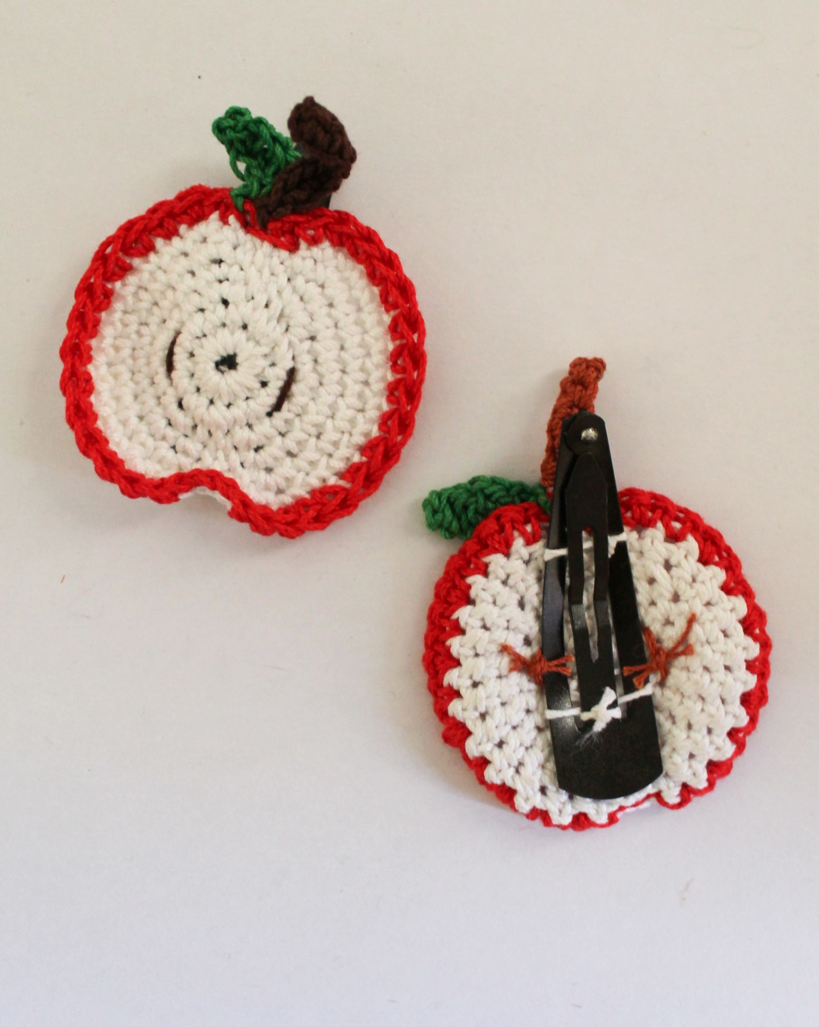 Handmade Crochet Apple Tic Tac Hair Pins for Girls - Red Woonie