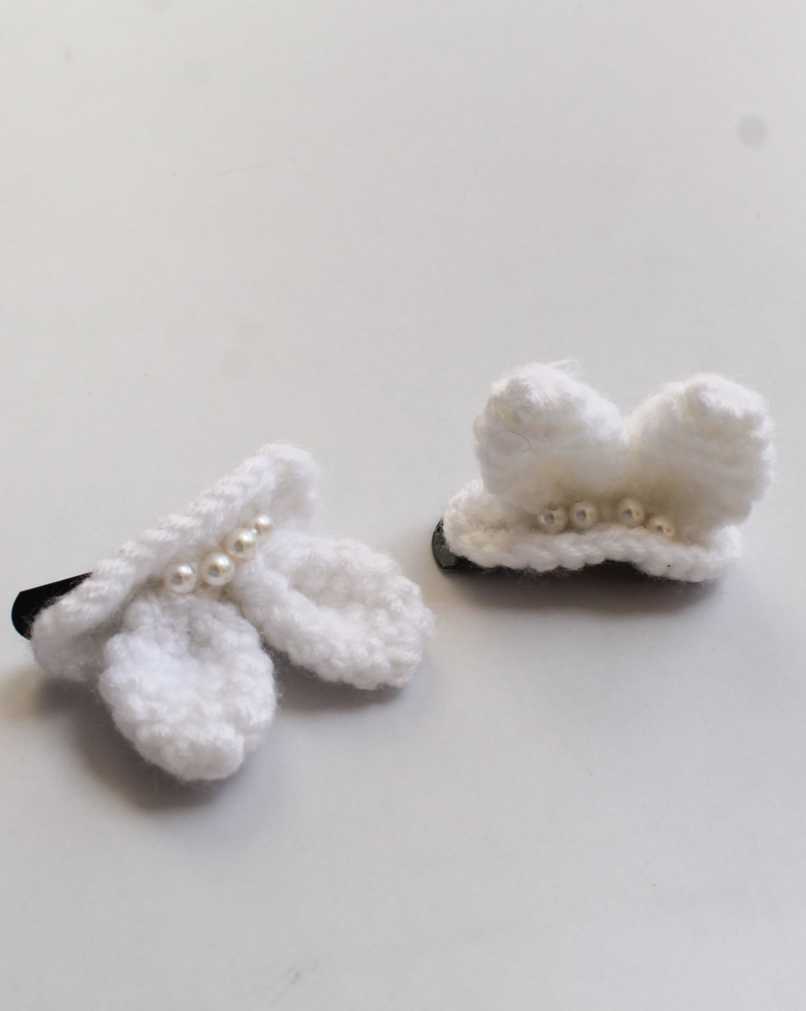 Handmade Crochet Bunny Tic Tac Hair Pins for Girls - White Woonie