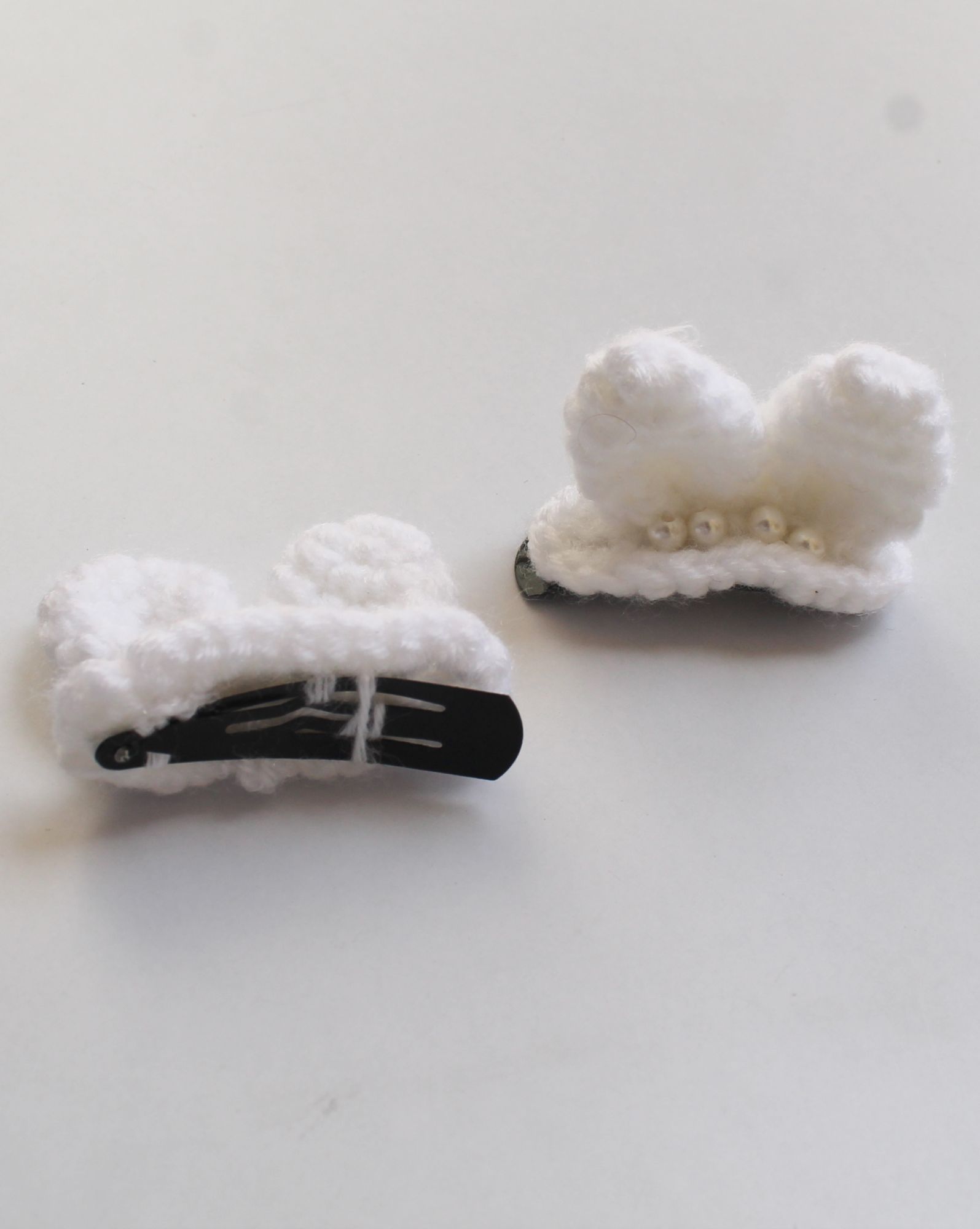 Handmade Crochet Bunny Tic Tac Hair Pins for Girls - White Woonie