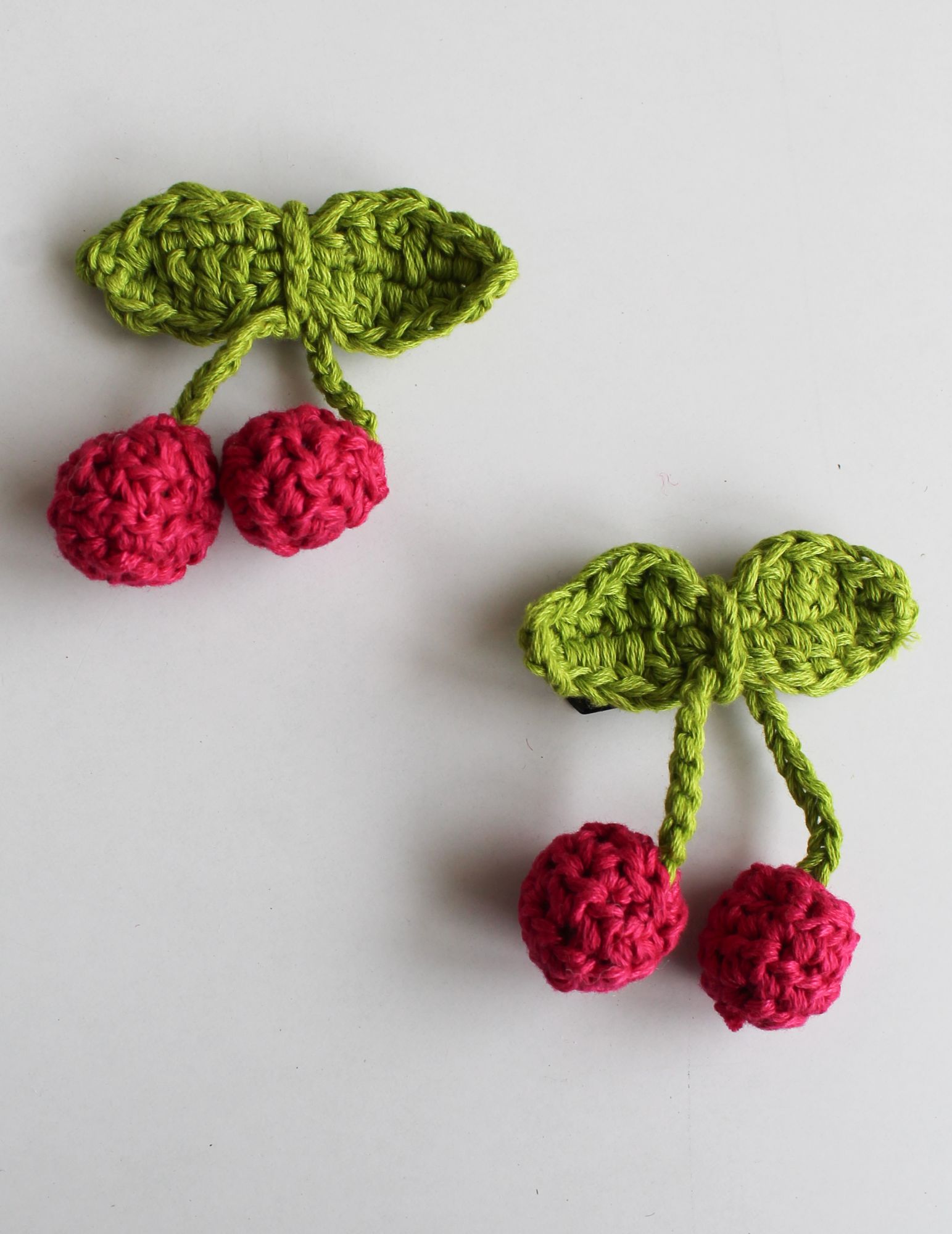 Handmade Crochet Cherry Tic Tac Hair Pins for Girls - Red Woonie