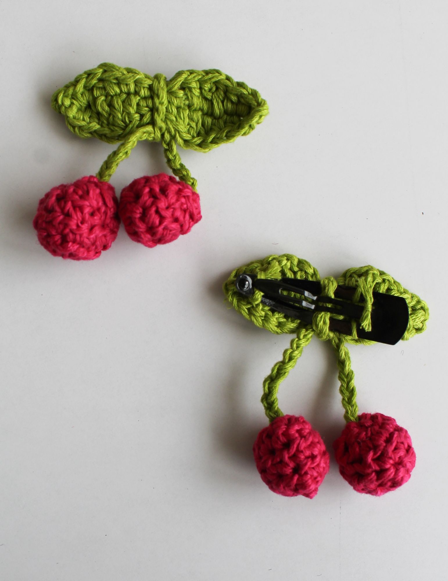 Handmade Crochet Cherry Tic Tac Hair Pins for Girls - Red Woonie