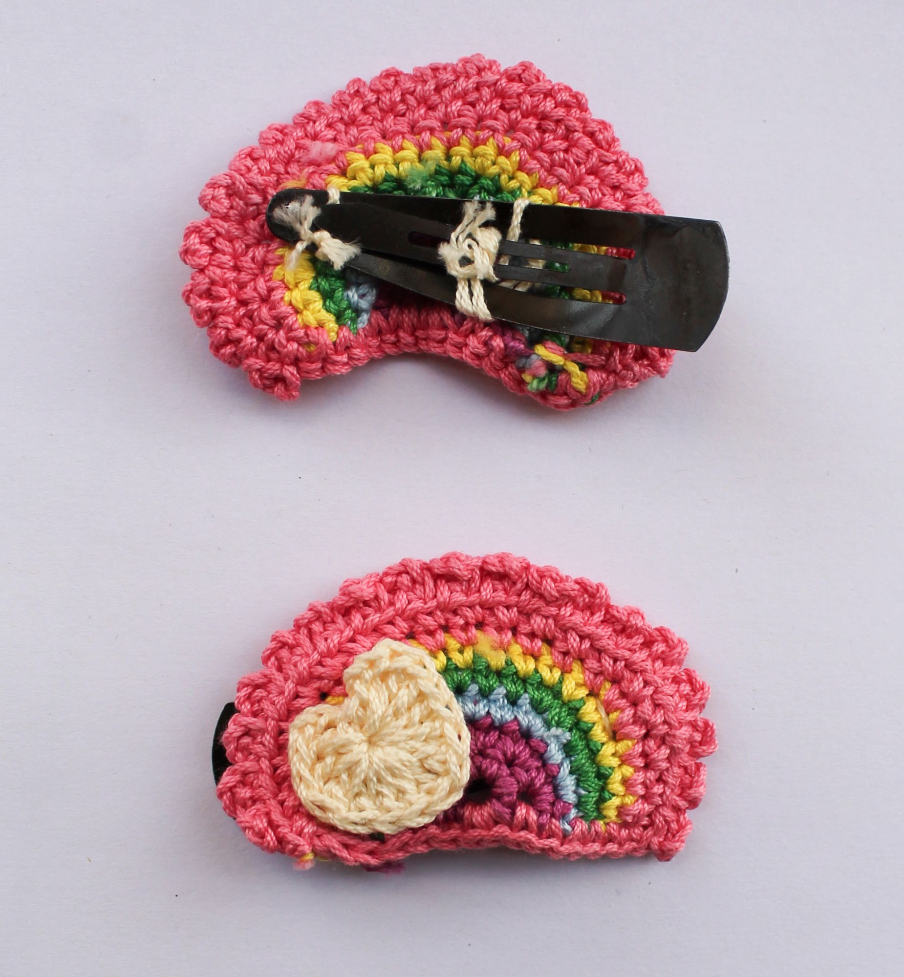 Woonie Handmade Crochet Rainbow Design Set of 2 Hair Clips - Pink