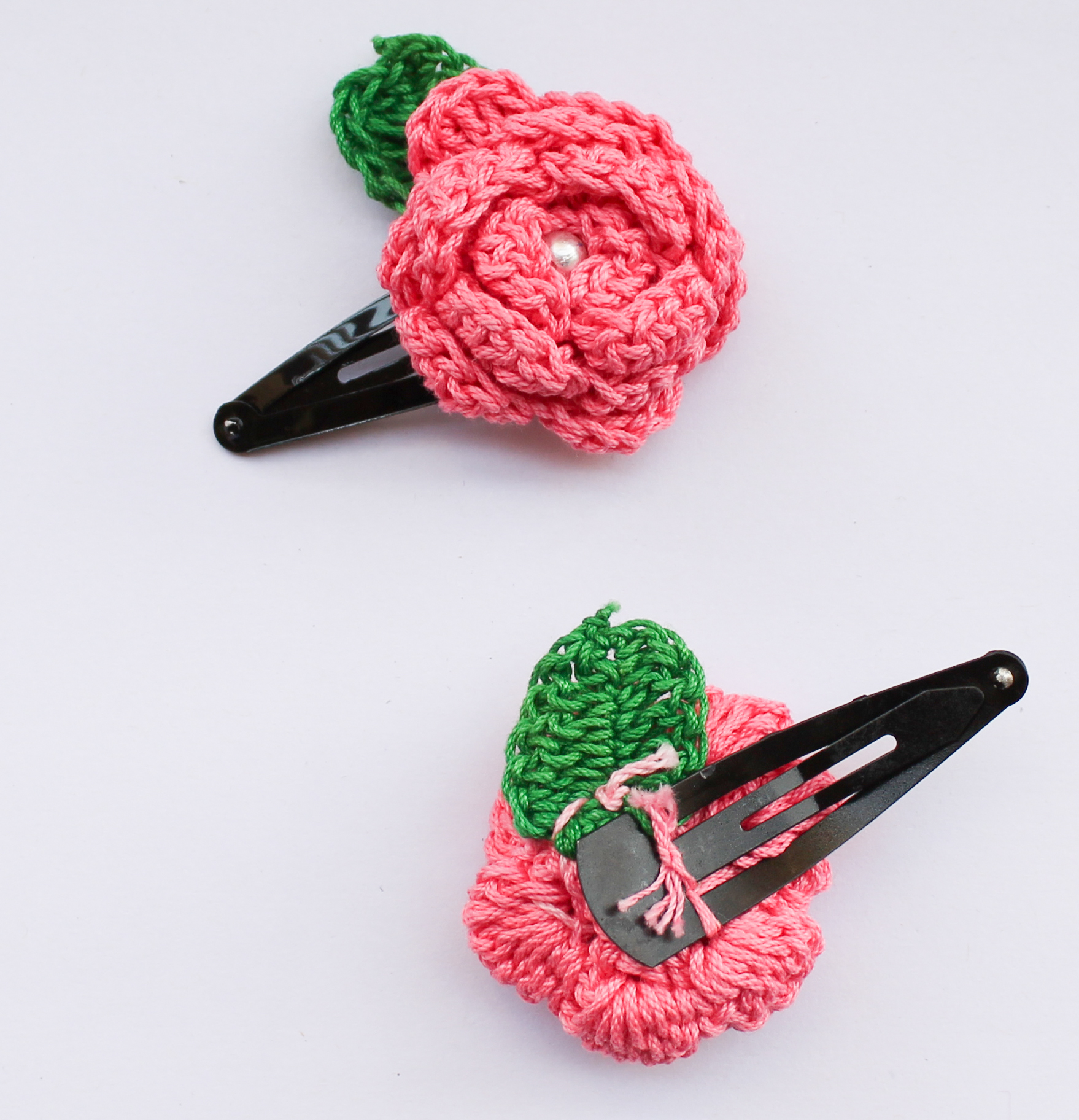 Woonie Handmade Floral Set of 2 Hair Clips - Pink