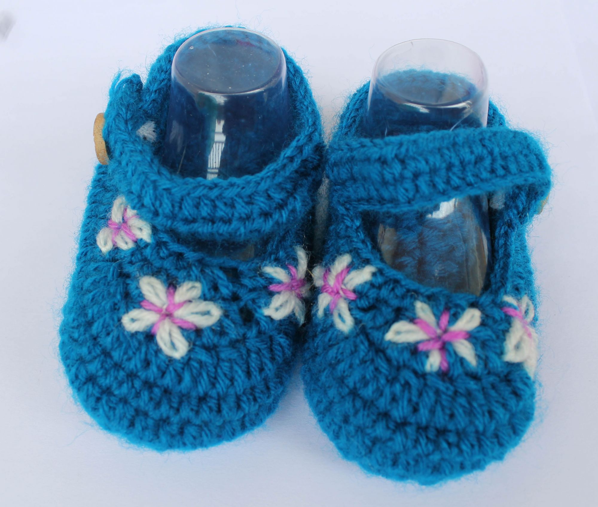 Woonie Handmade Embroidered Booties - Blue