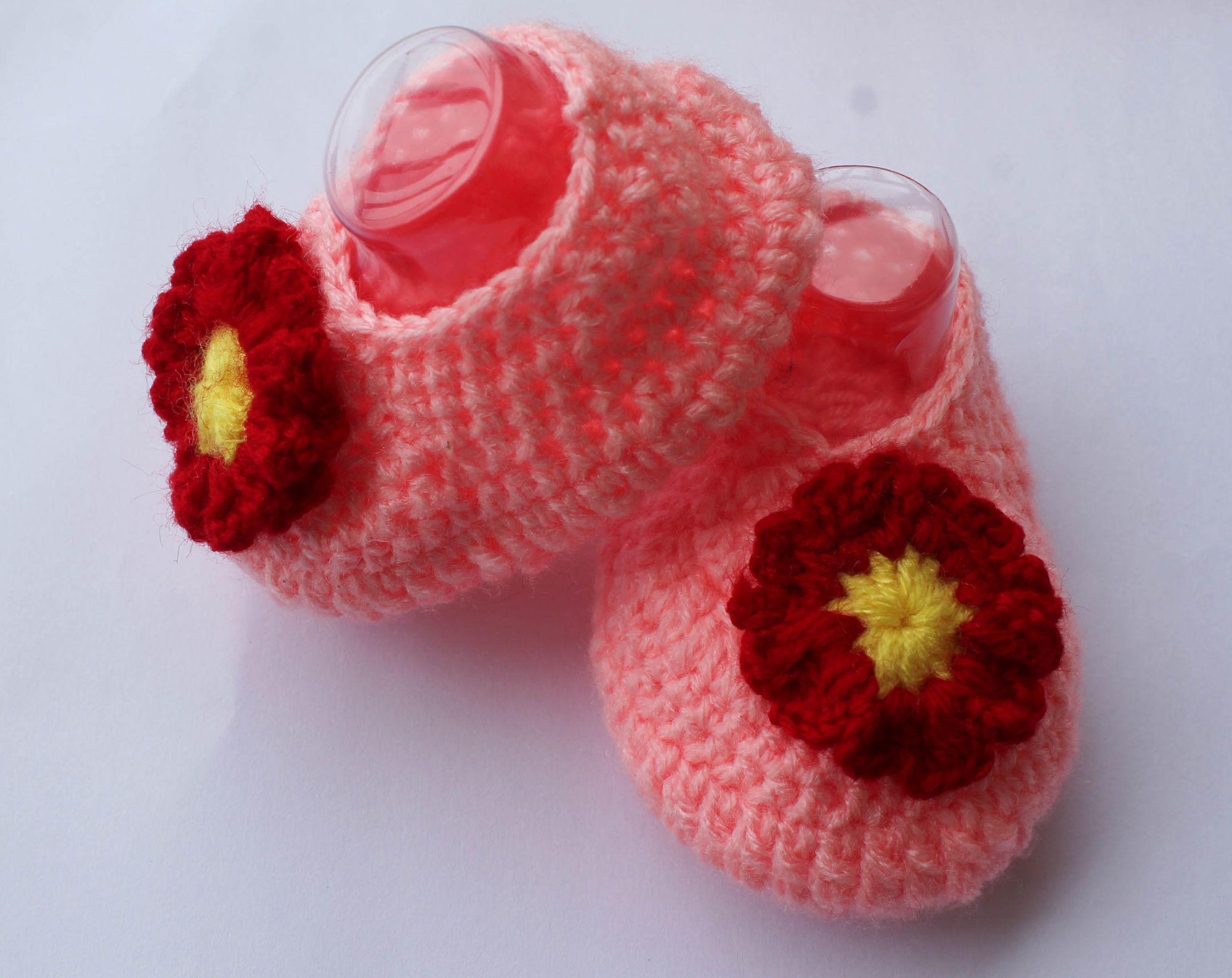 Woonie Handmade Crochet Floral Detailed Booties - Peach