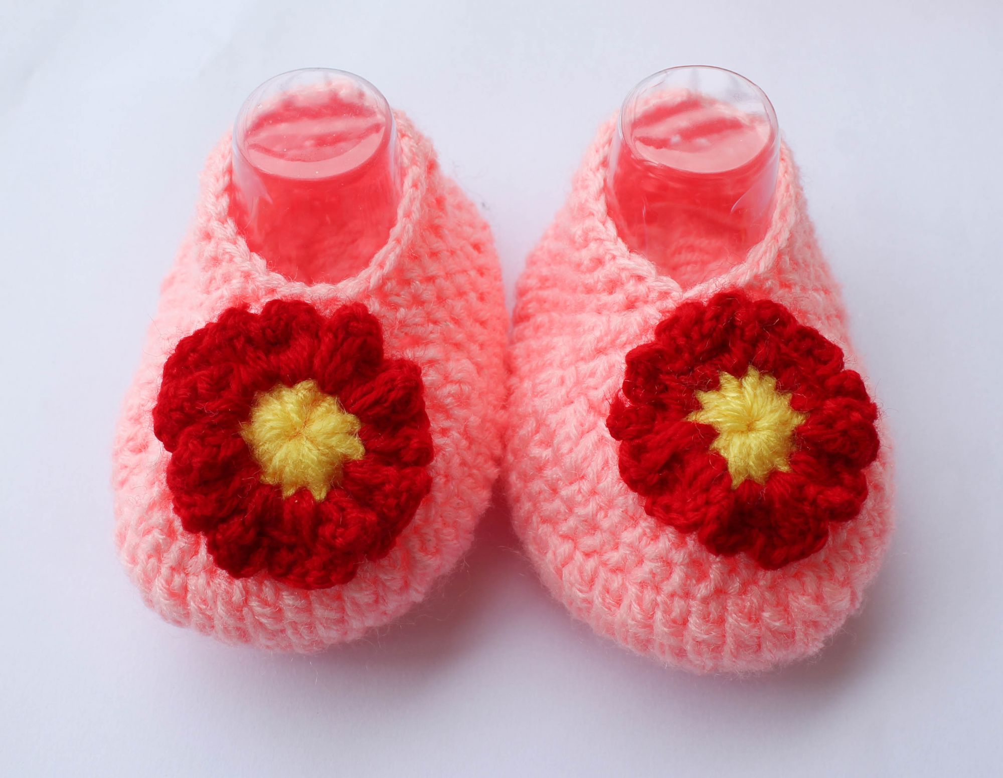 Woonie Handmade Crochet Floral Detailed Booties - Peach