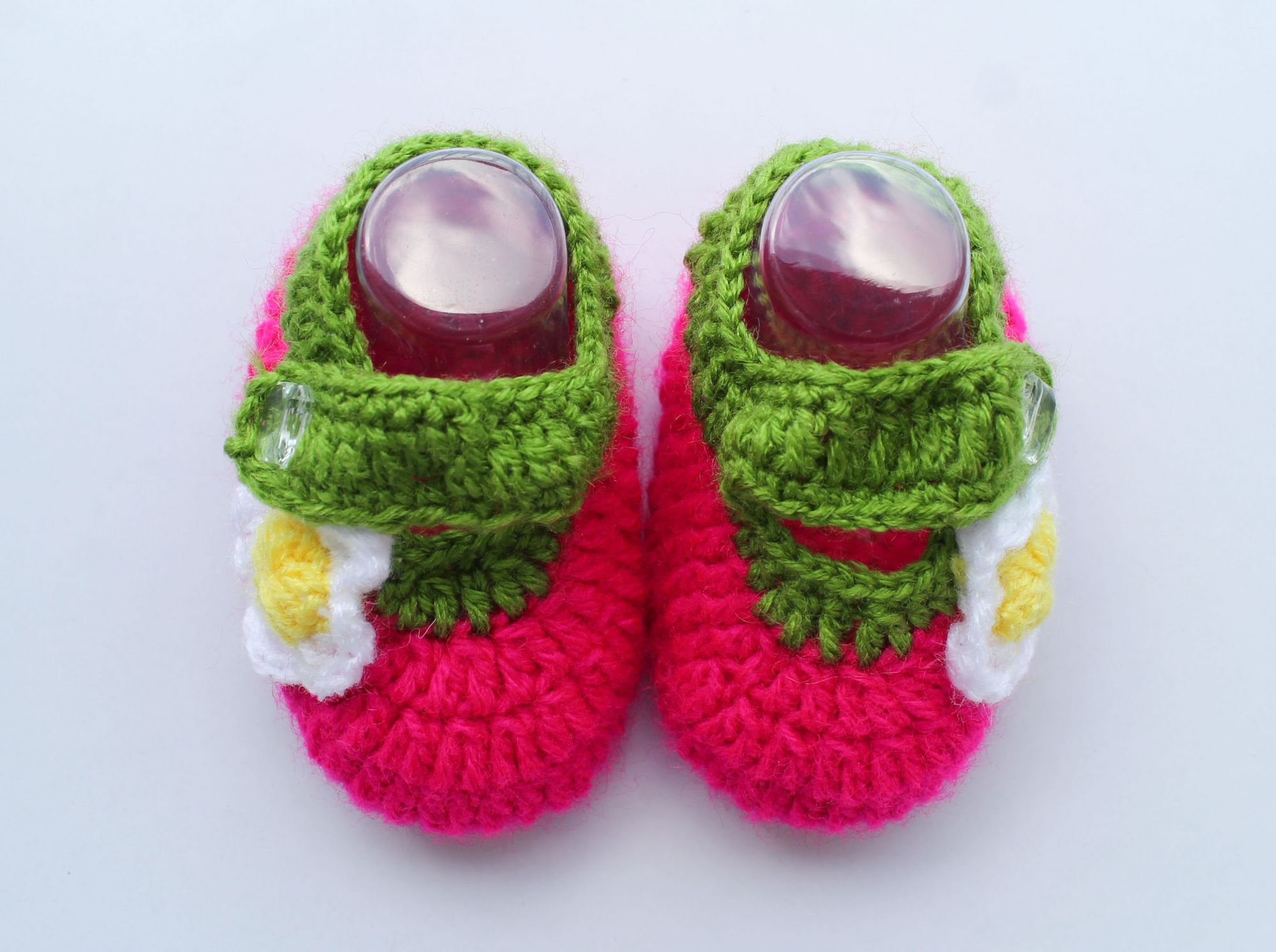Woonie Handmade Crochet Flower Design Booties - Pink