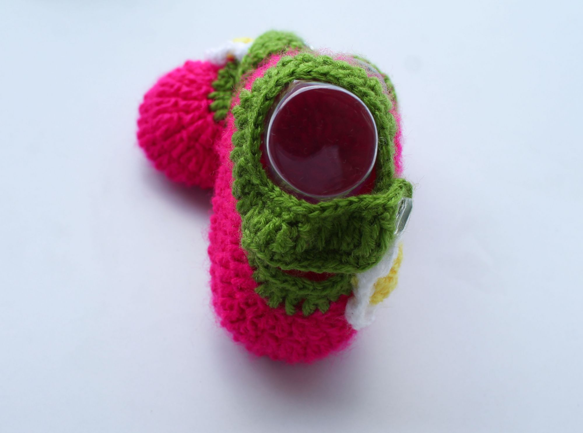 Woonie Handmade Crochet Flower Design Booties - Pink
