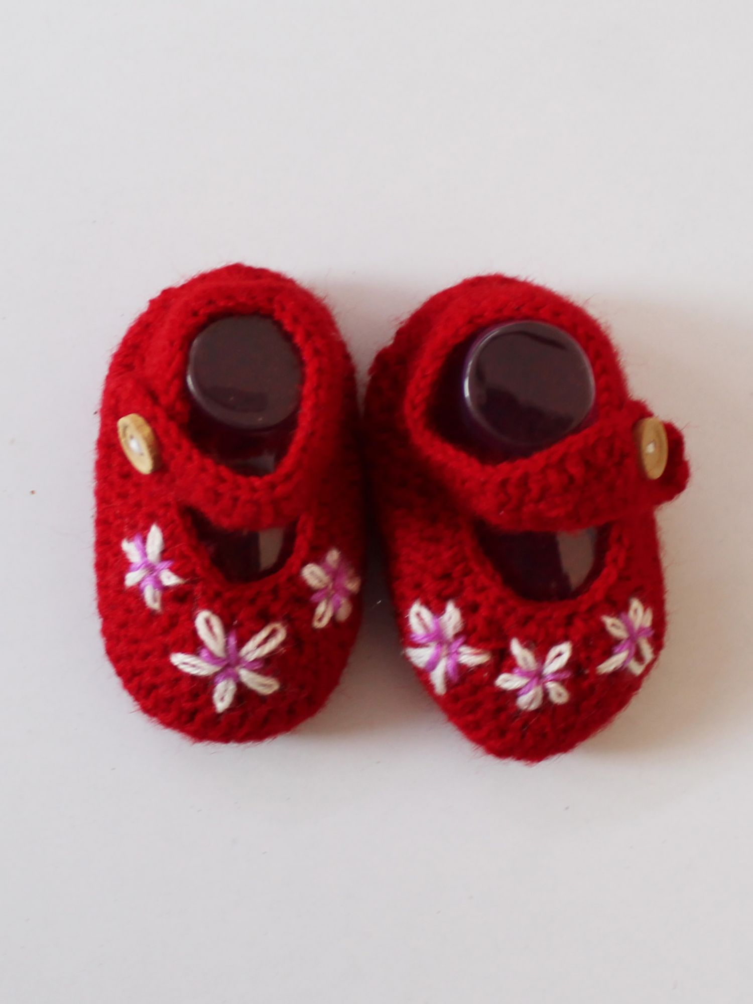 Woonie Handmade Flower Design Booties - Red