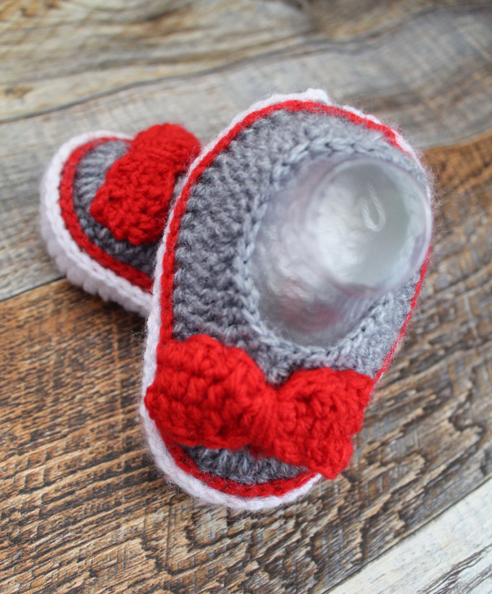 Woonie Handmade Bow Design Booties - Grey