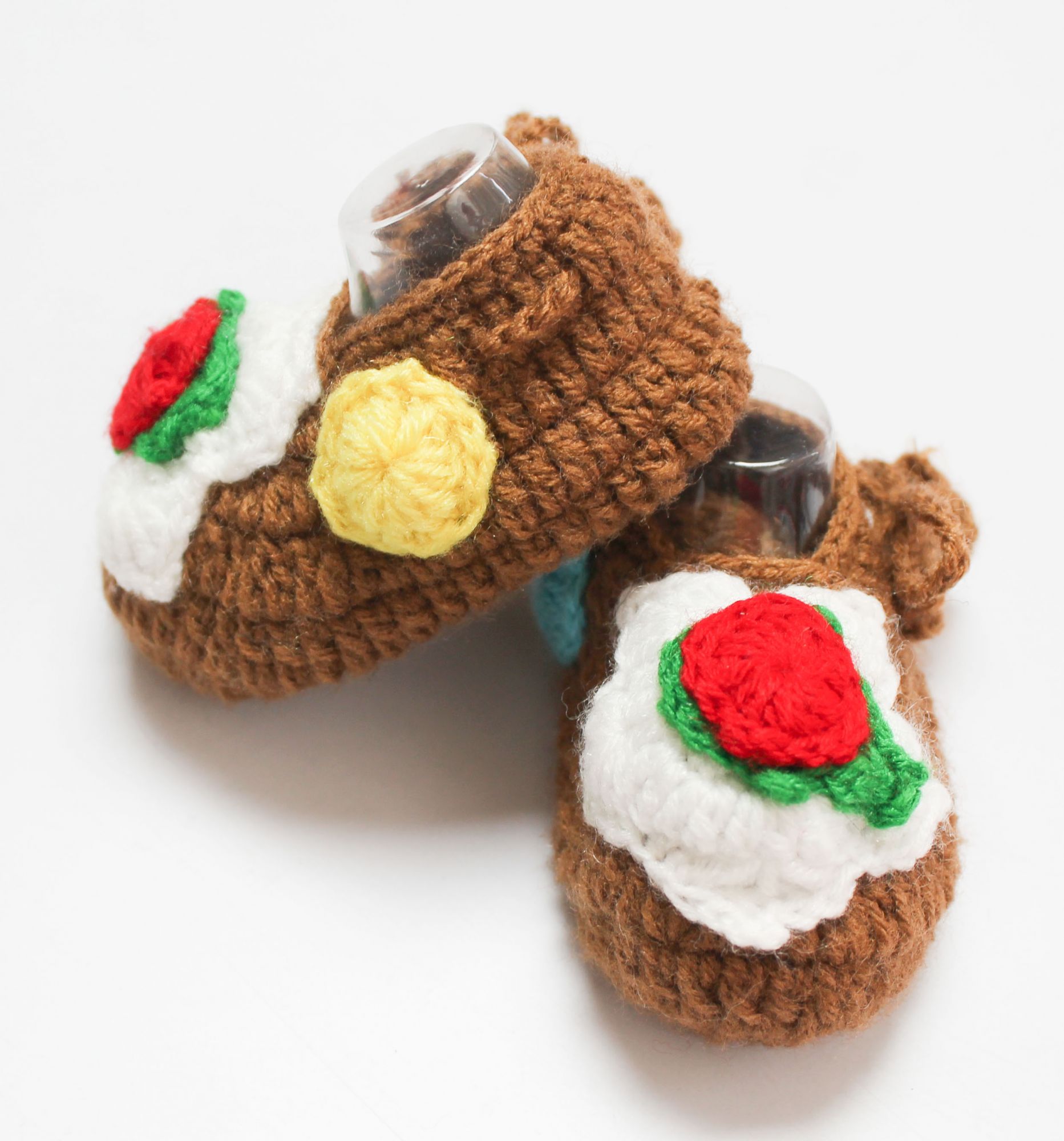 Woonie Handmade Flower Design Booties - Brown
