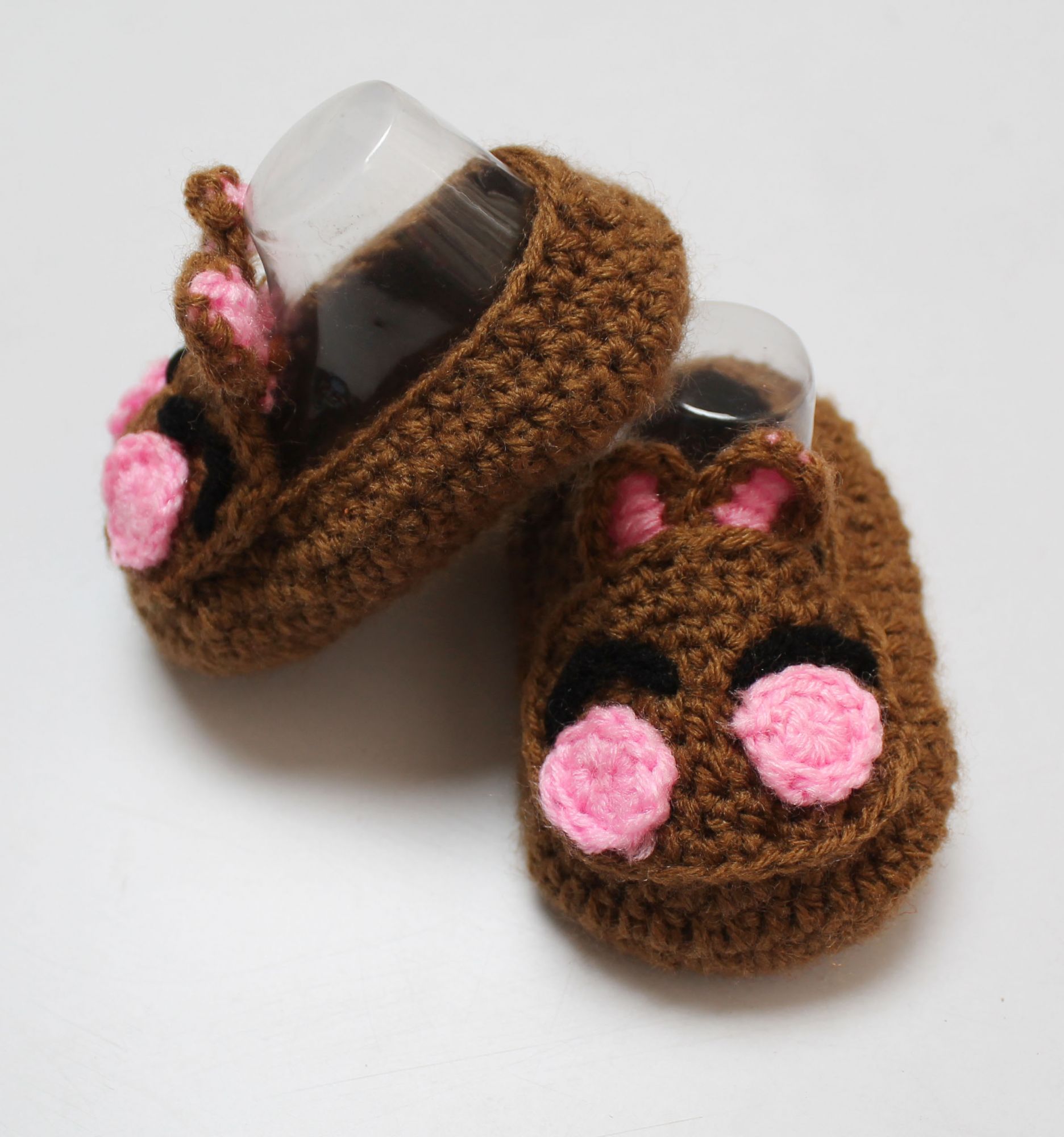 Woonie Flower Design Booties - Brown