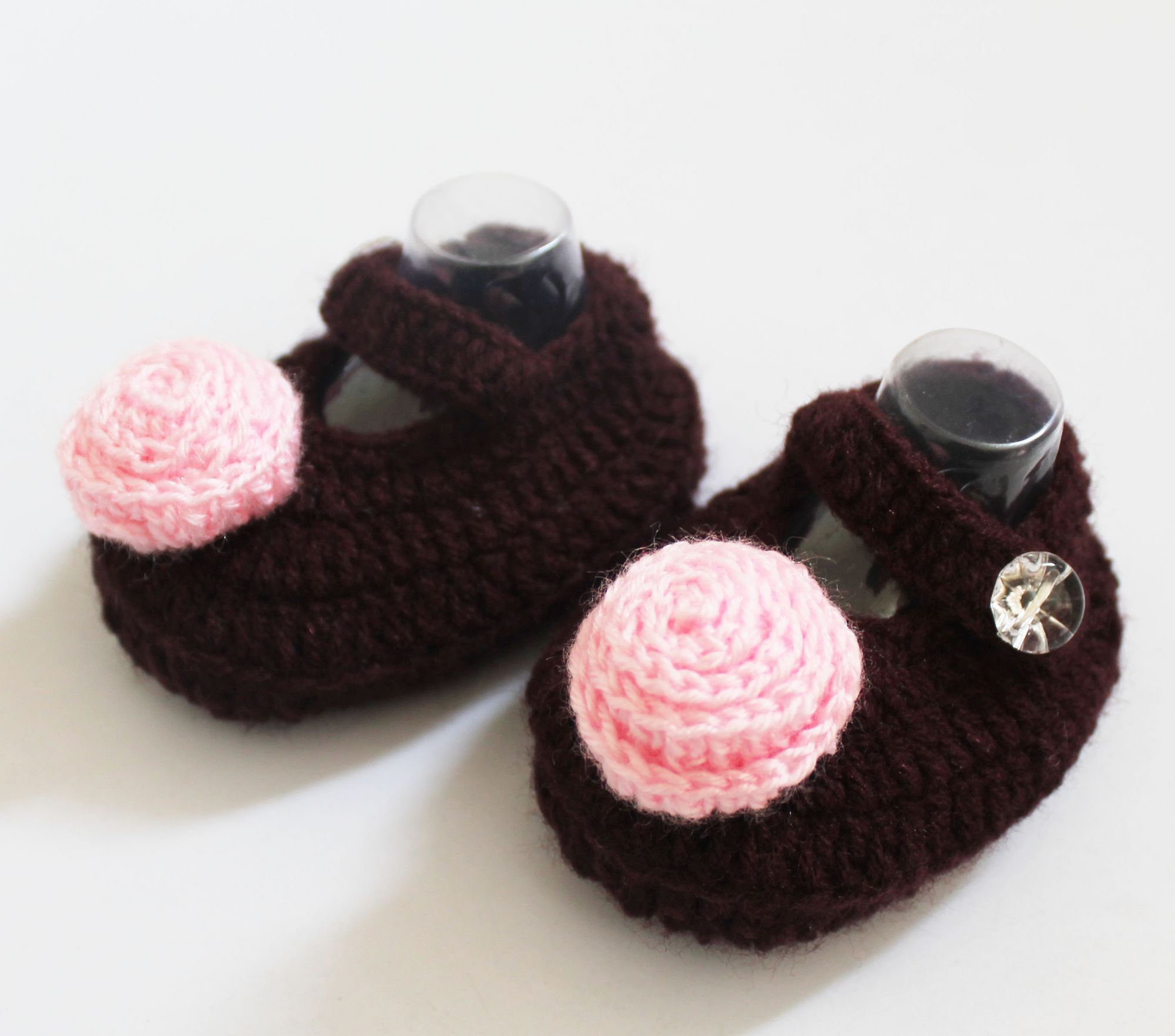 Woonie Flower Design Booties - Brown