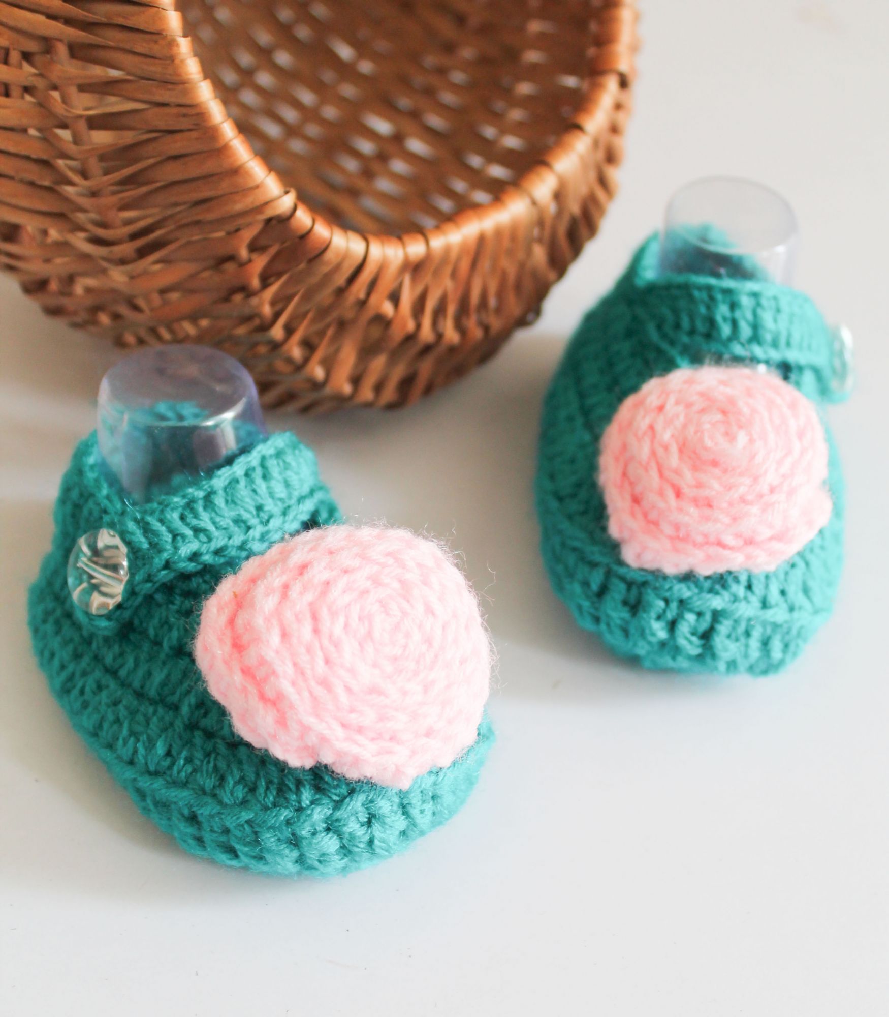 Woonie Flower Design Booties - Blue