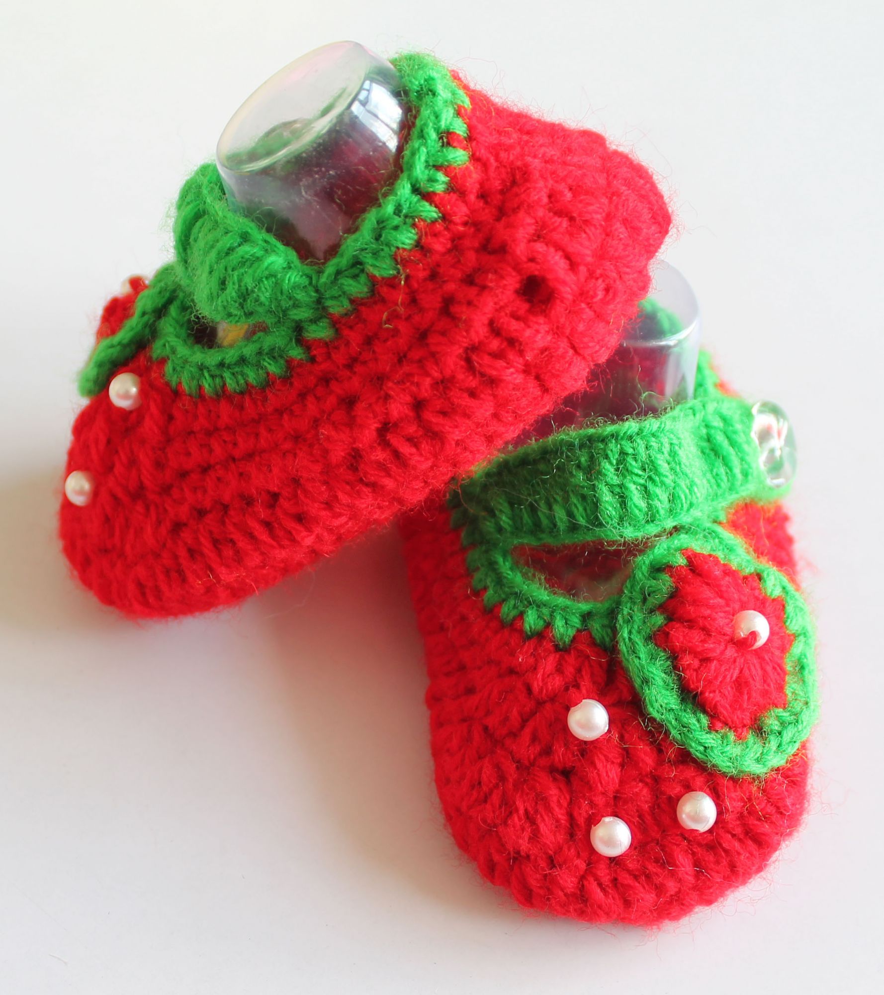 Woonie Handmade Flower Design Booties-Red