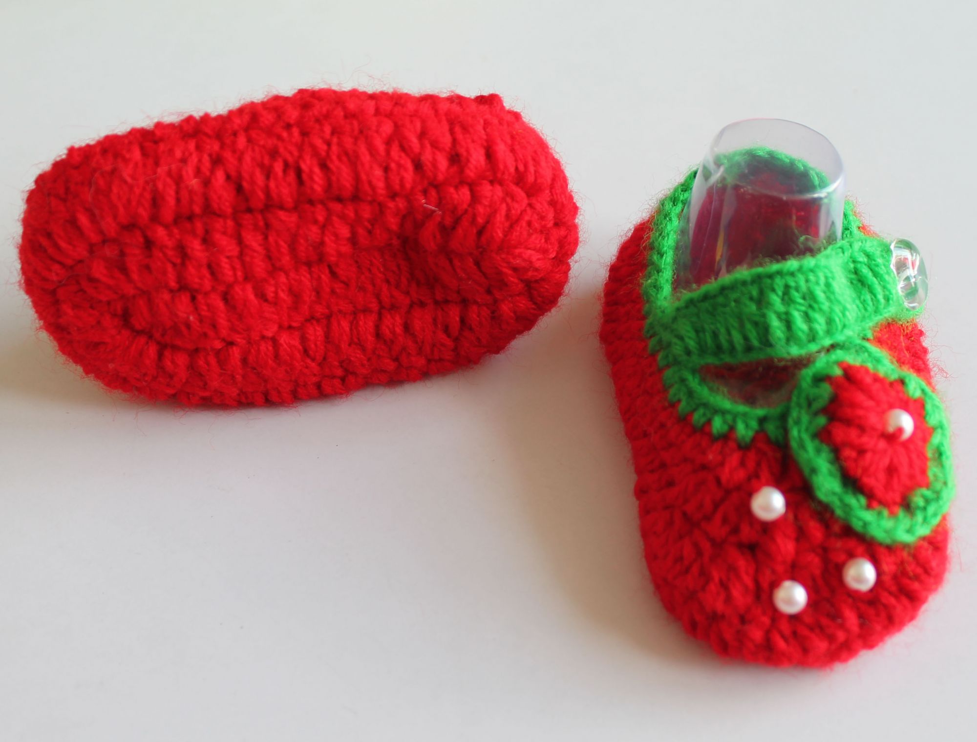 Woonie Handmade Flower Design Booties-Red