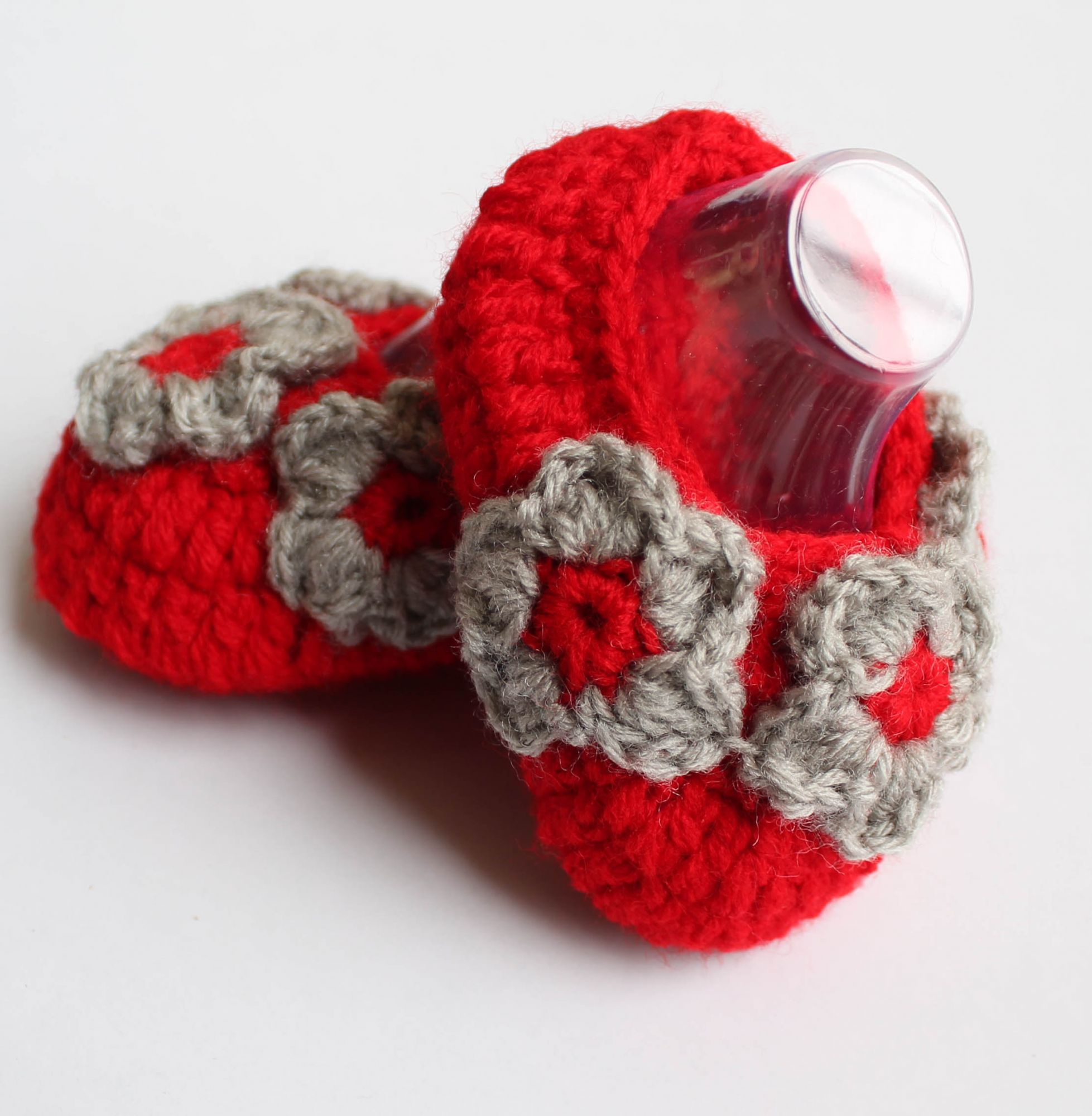 Woonie Handmade Floral Booties-Red