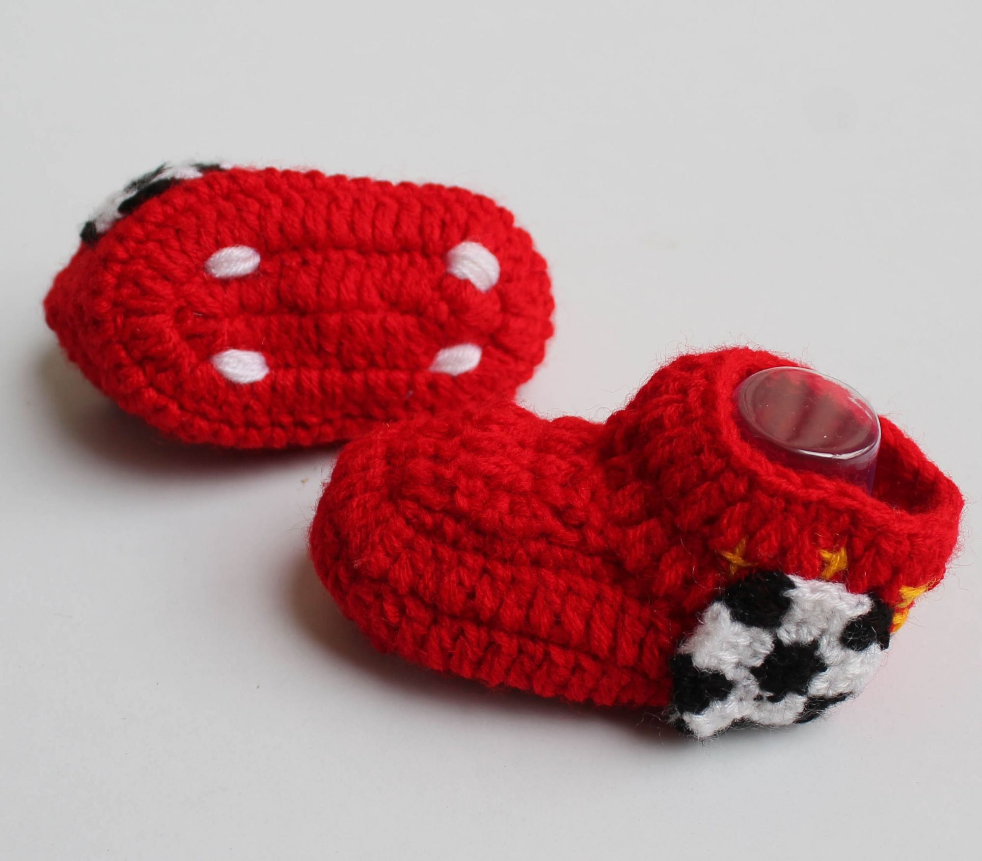 Woonie Handmade Football design Booties-Red