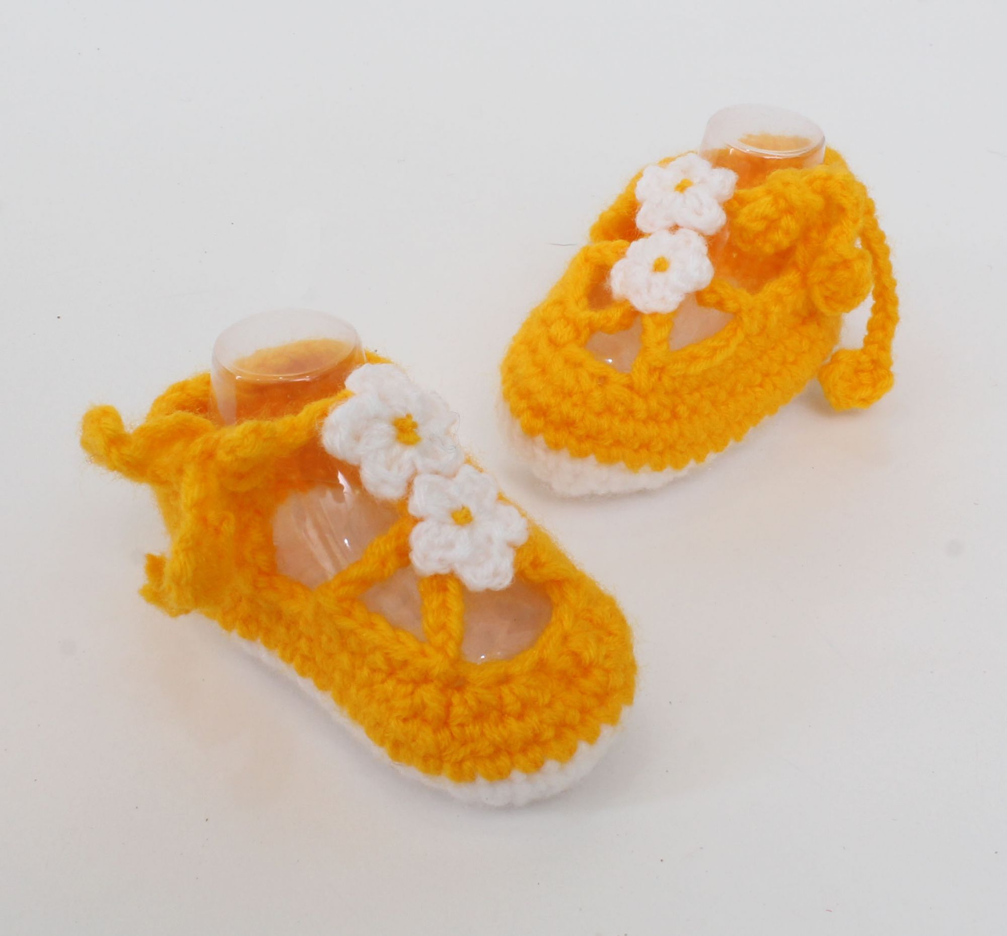 Woonie Handmade Floral Booties with Contrast Sole-Yellow