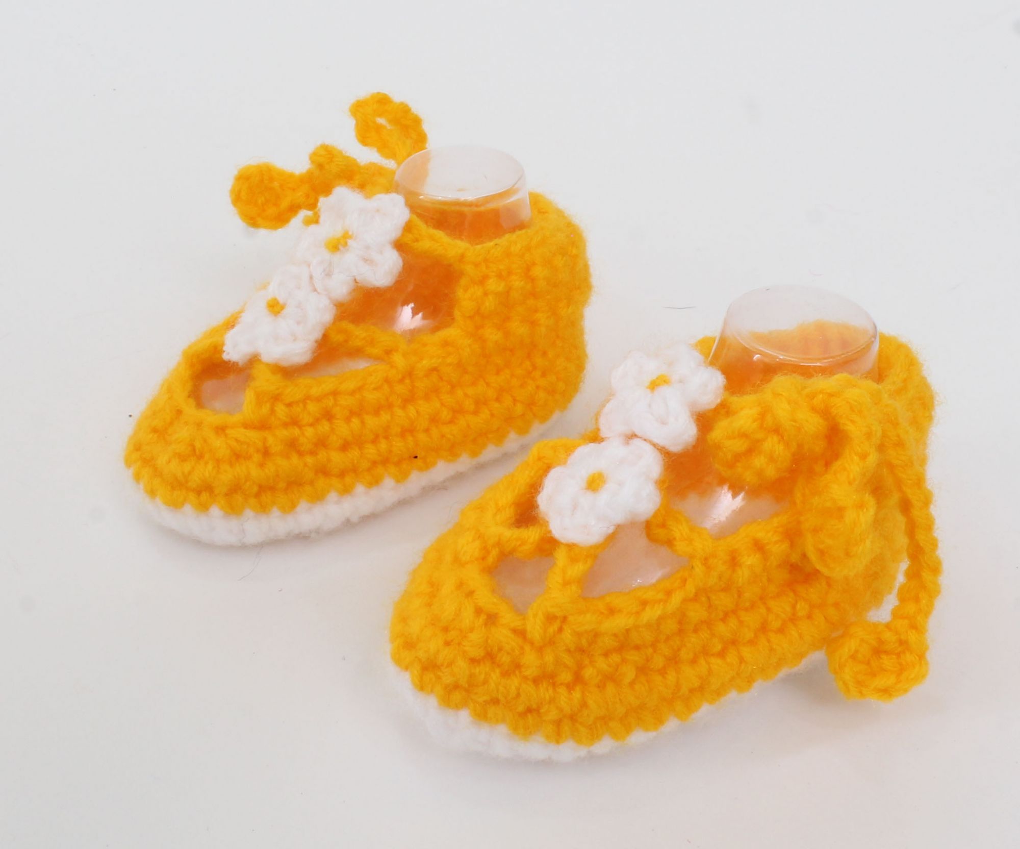 Woonie Handmade Floral Booties with Contrast Sole-Yellow