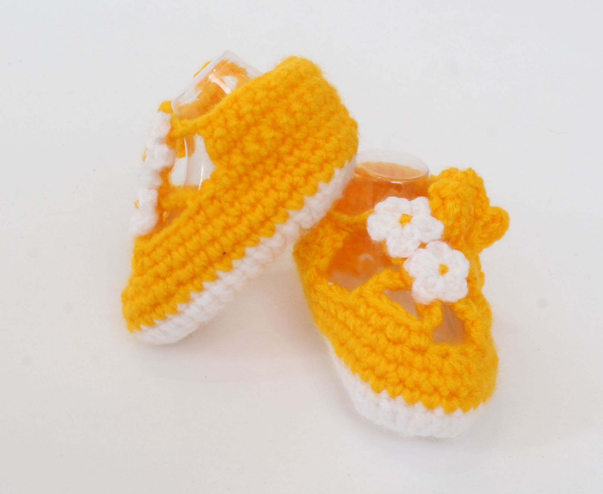 Woonie Handmade Floral Booties with Contrast Sole-Yellow