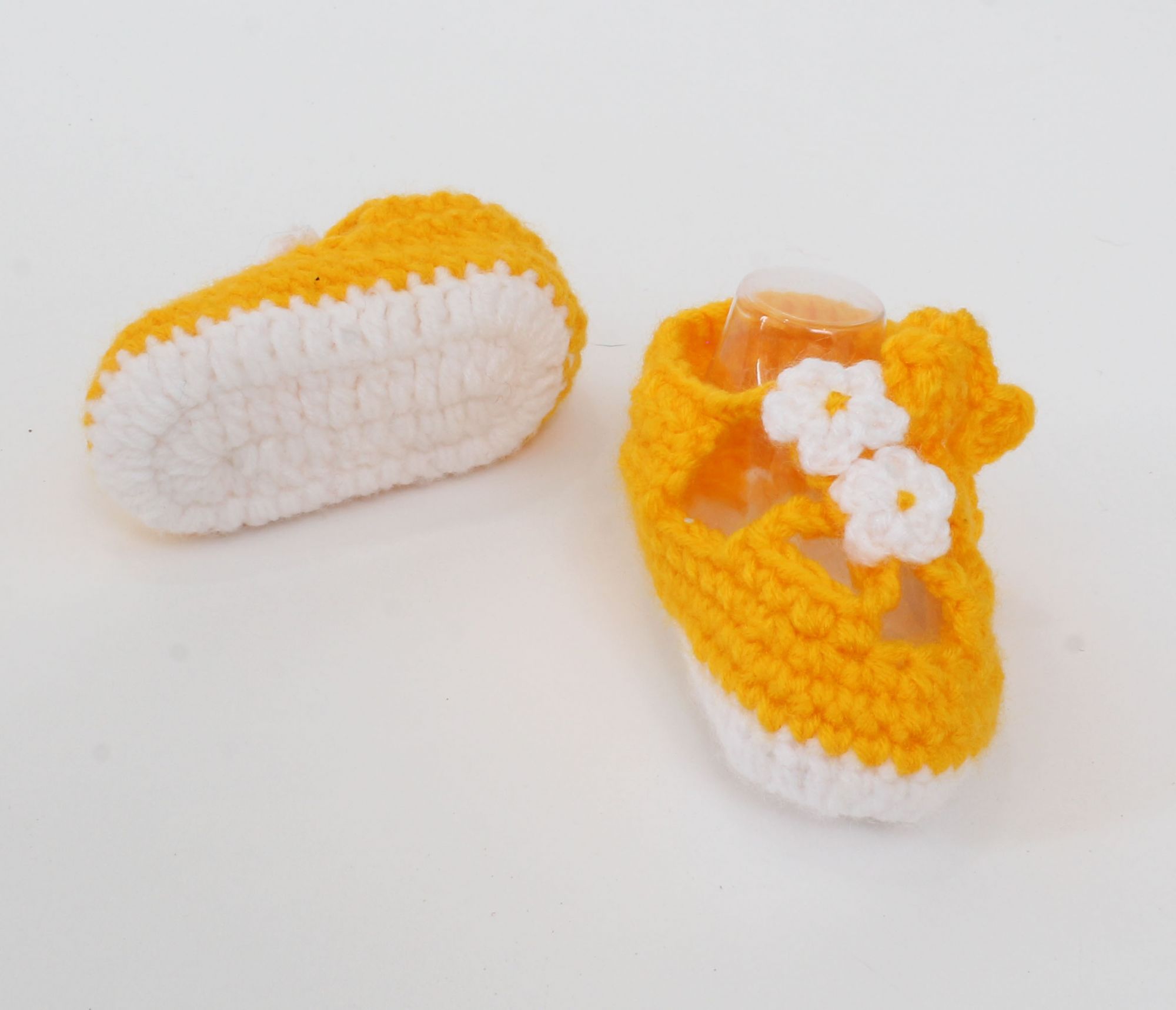 Woonie Handmade Floral Booties with Contrast Sole-Yellow