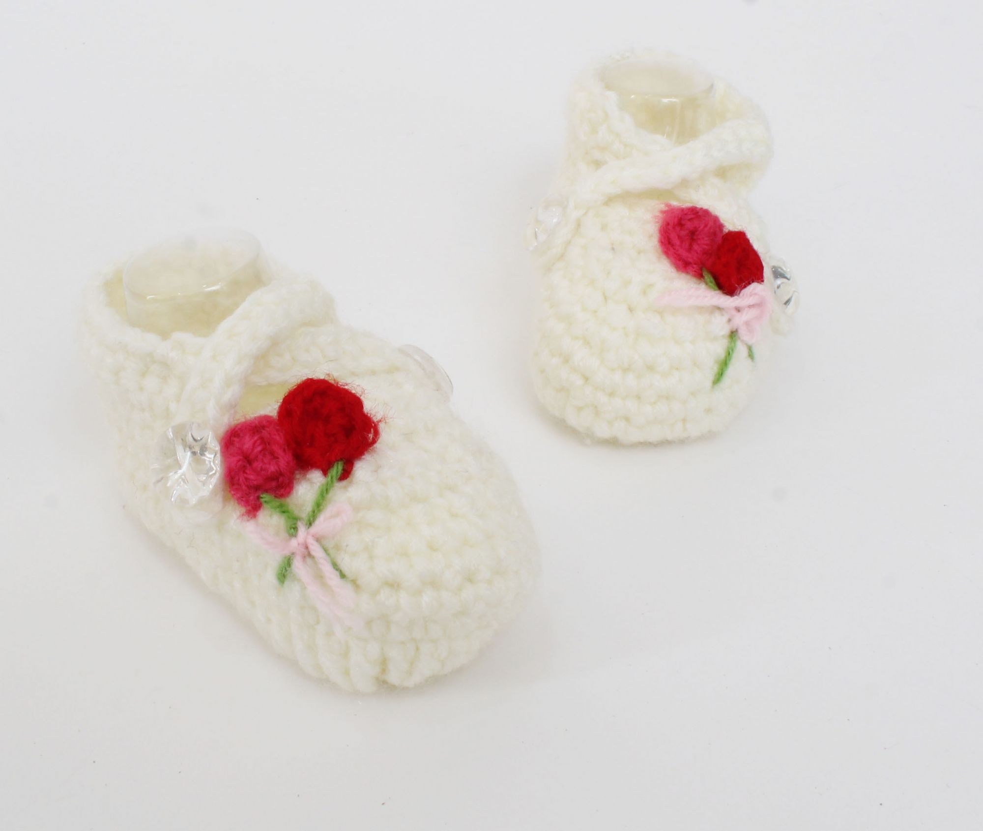 Woonie Handmade Floral Detailing Criss Cross Booties With Headband-Cream