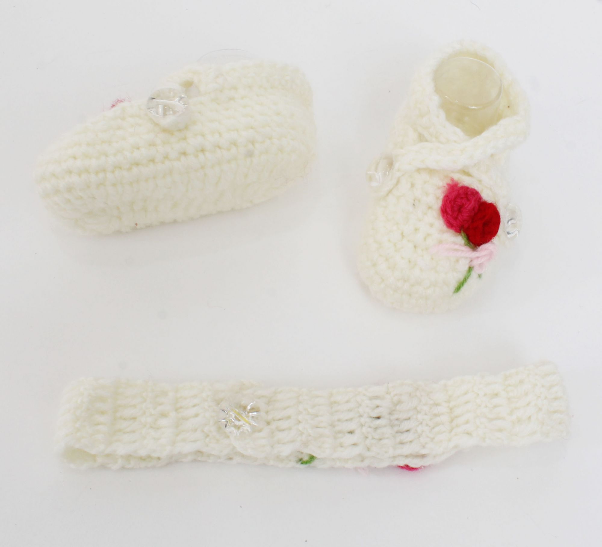 Woonie Handmade Floral Detailing Criss Cross Booties With Headband-Cream