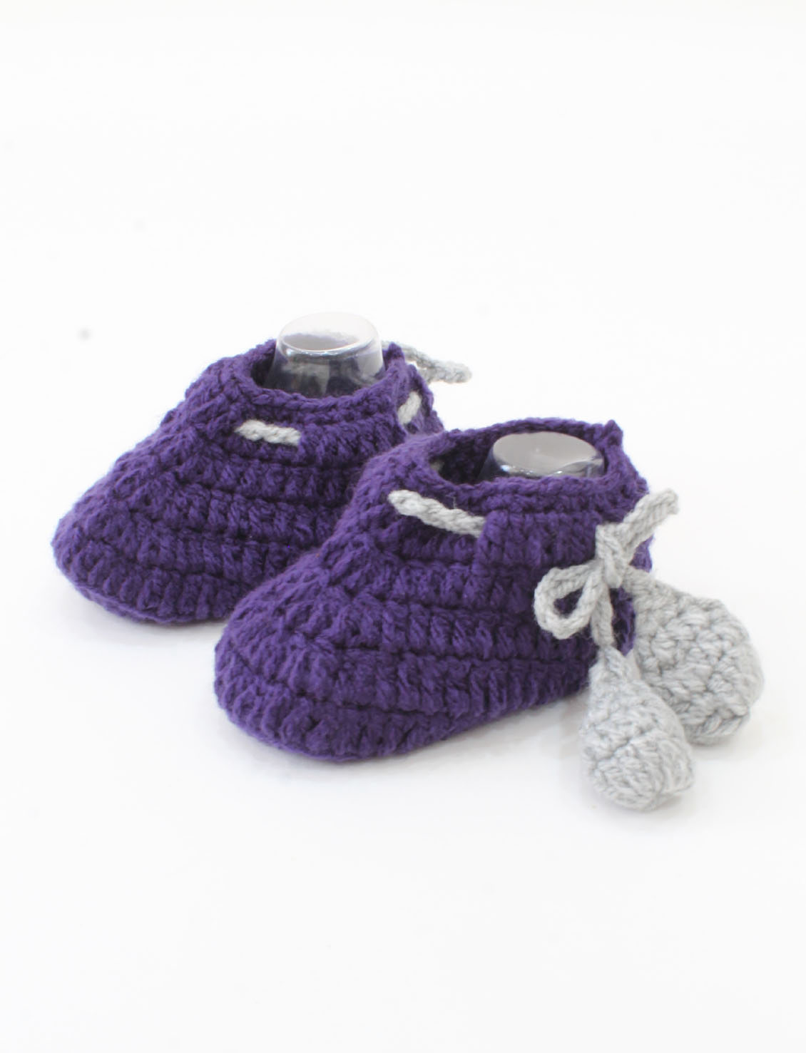 Woonie Crochet Drawstring Detail Booties - Purple