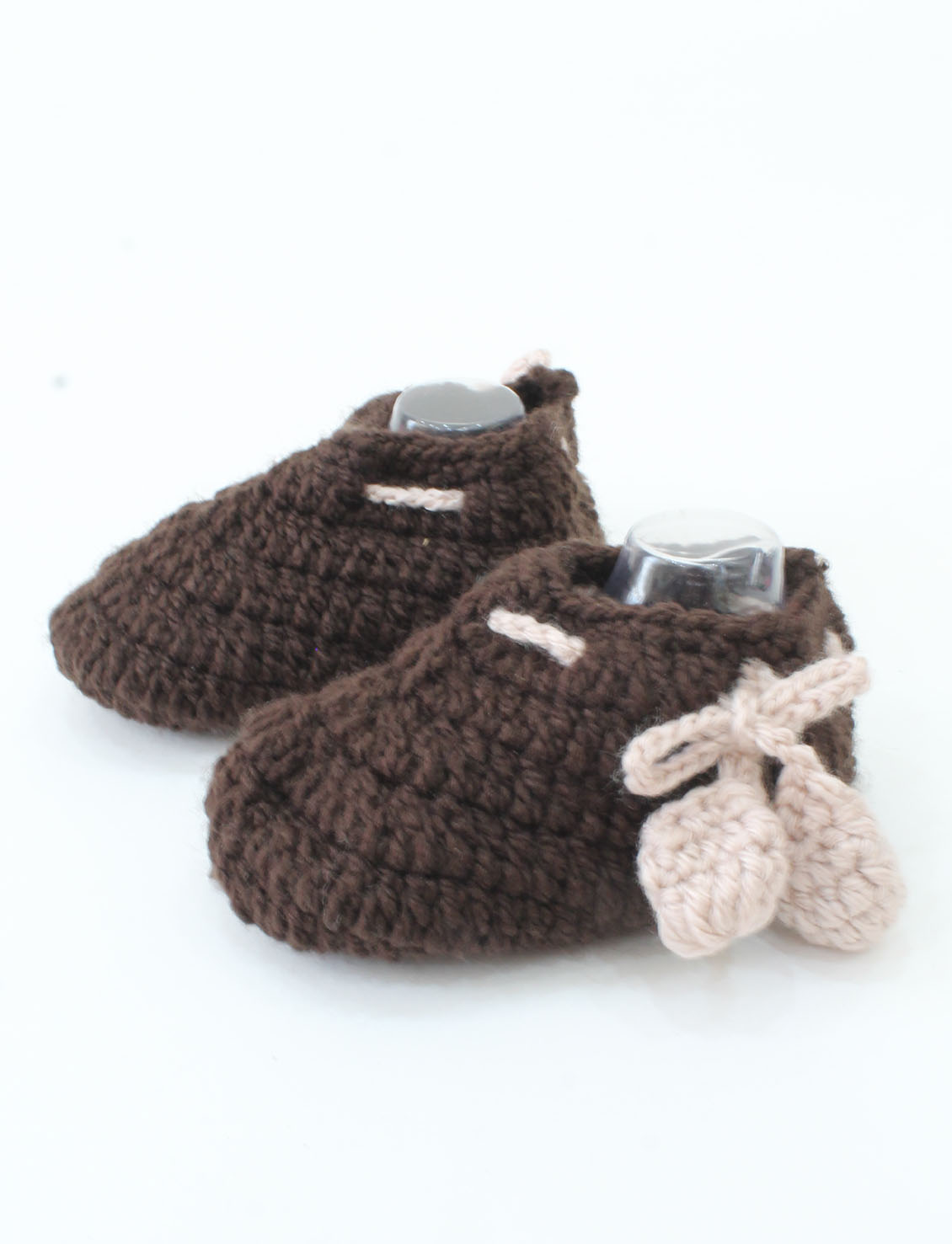 Woonie Crochet Drawstring Detail Booties - Brown