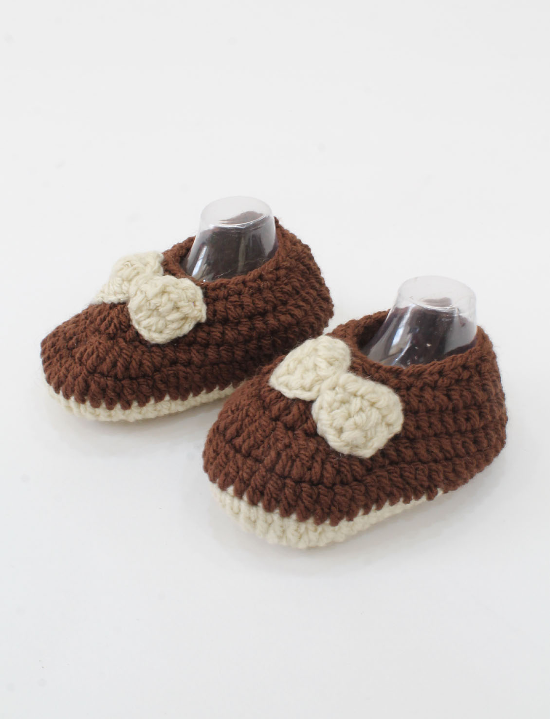 Woonie Crochet Bow Detail Booties - Brown