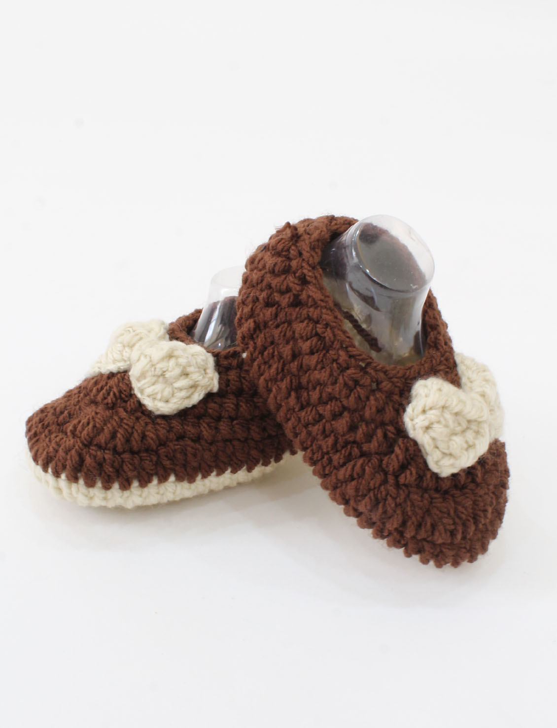 Woonie Crochet Bow Detail Booties - Brown