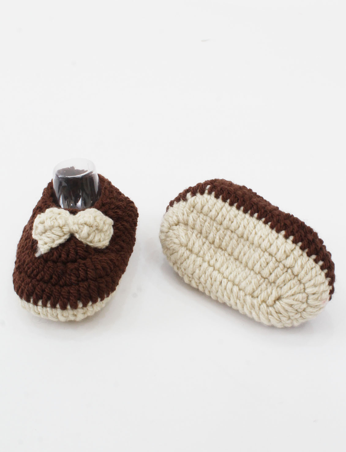 Woonie Crochet Bow Detail Booties - Brown