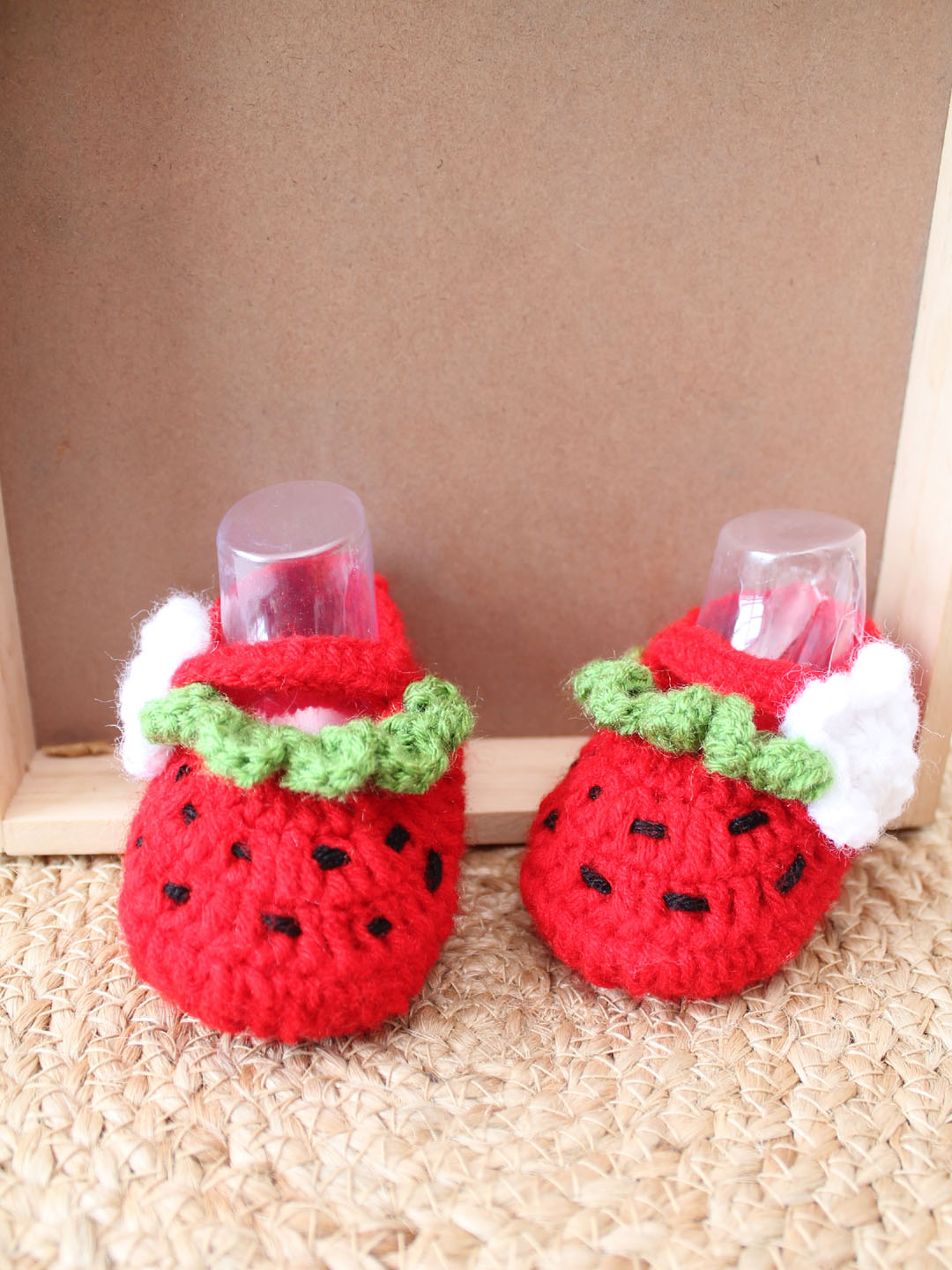 Woonie Crochet Watermelon Booties- Red