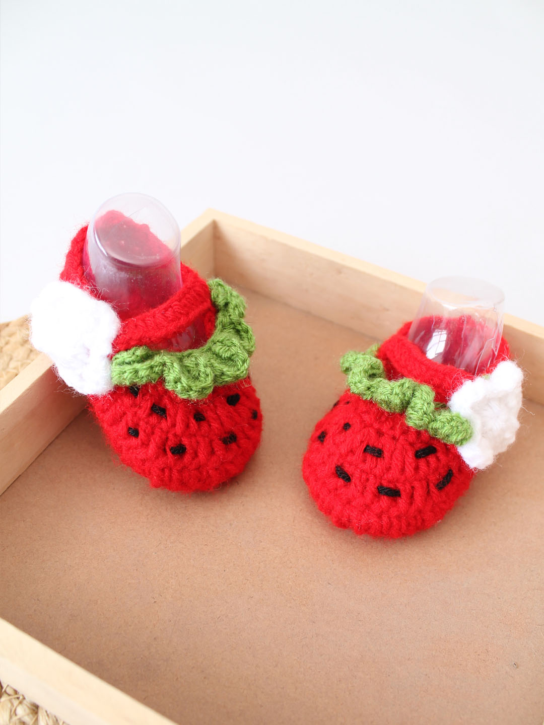 Woonie Crochet Watermelon Booties- Red