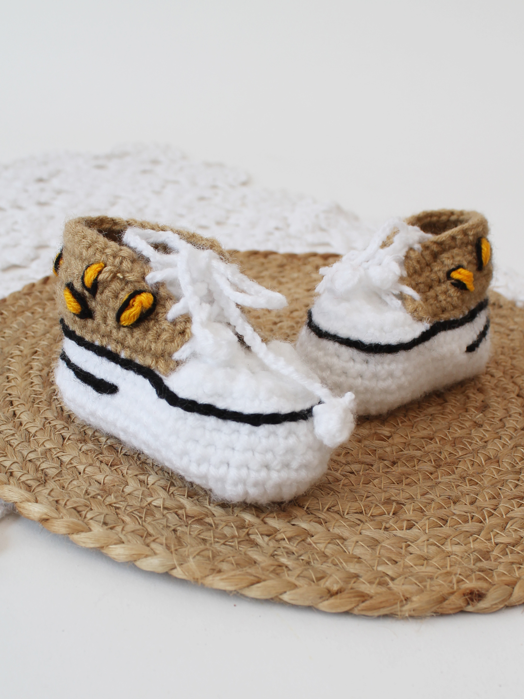 Woonie Crochet Embroidered Boots-Beige