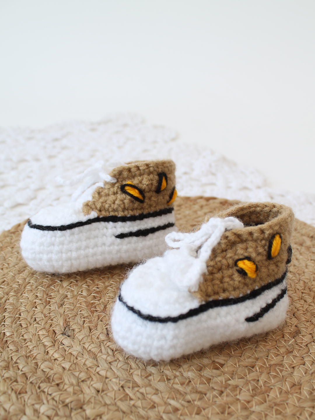 Woonie Crochet Embroidered Boots-Beige