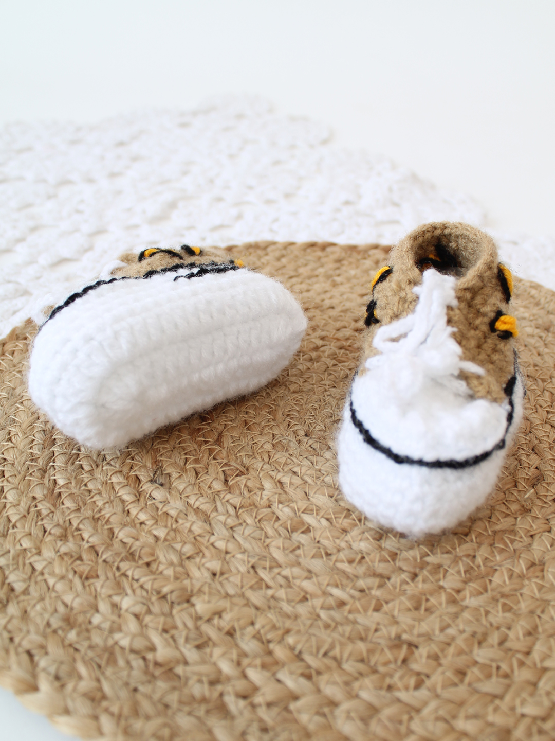 Woonie Crochet Embroidered Boots-Beige