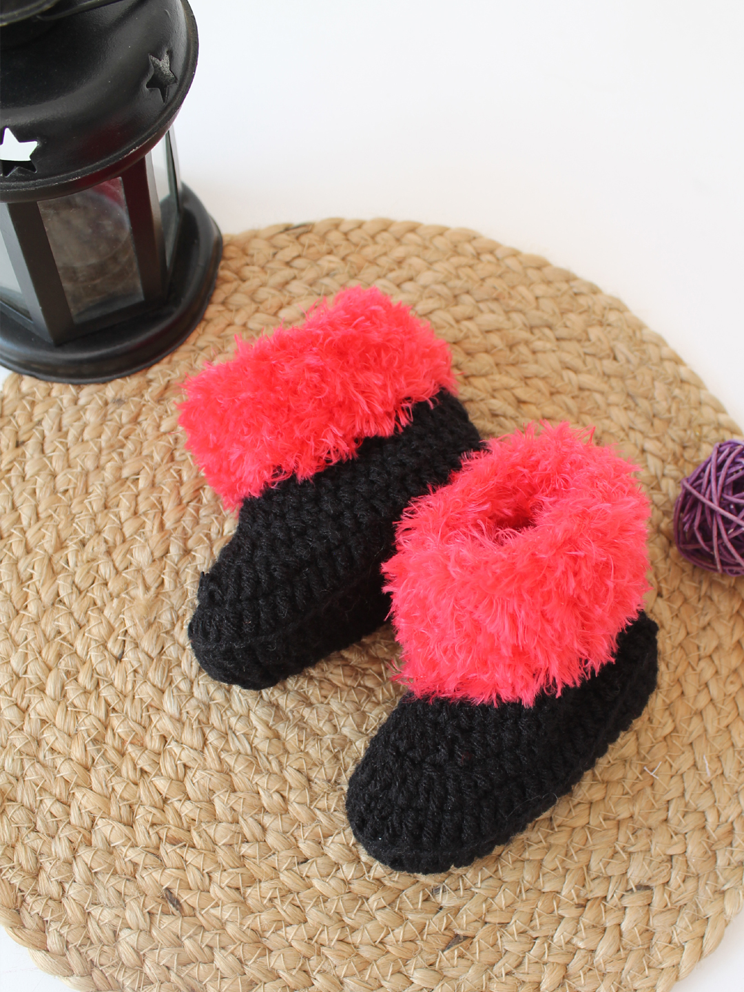 Woonie Crochet Faux Fur Boots-Black