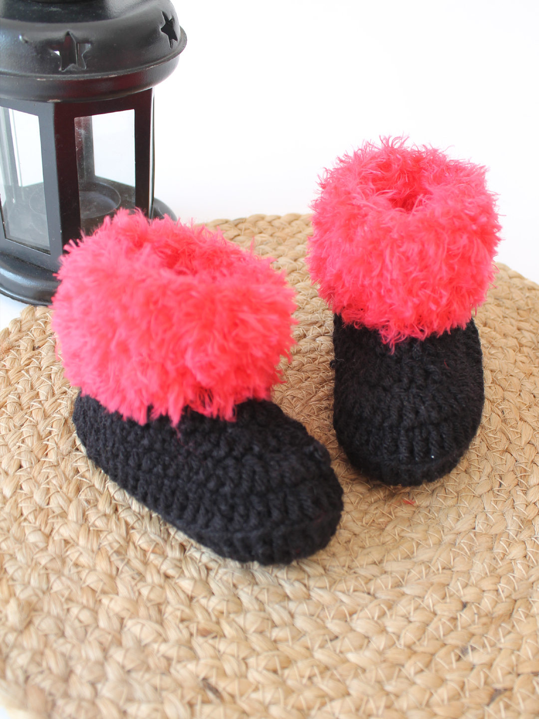 Woonie Crochet Faux Fur Boots-Black