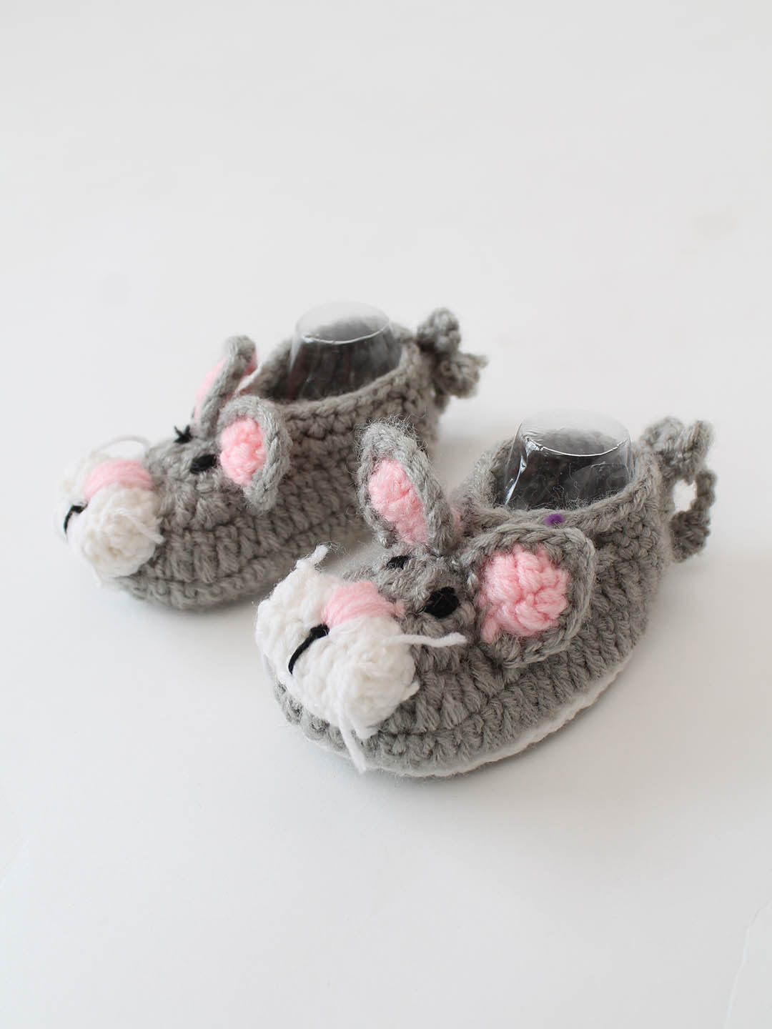 Woonie Crochet Mouse Design Booties- Grey