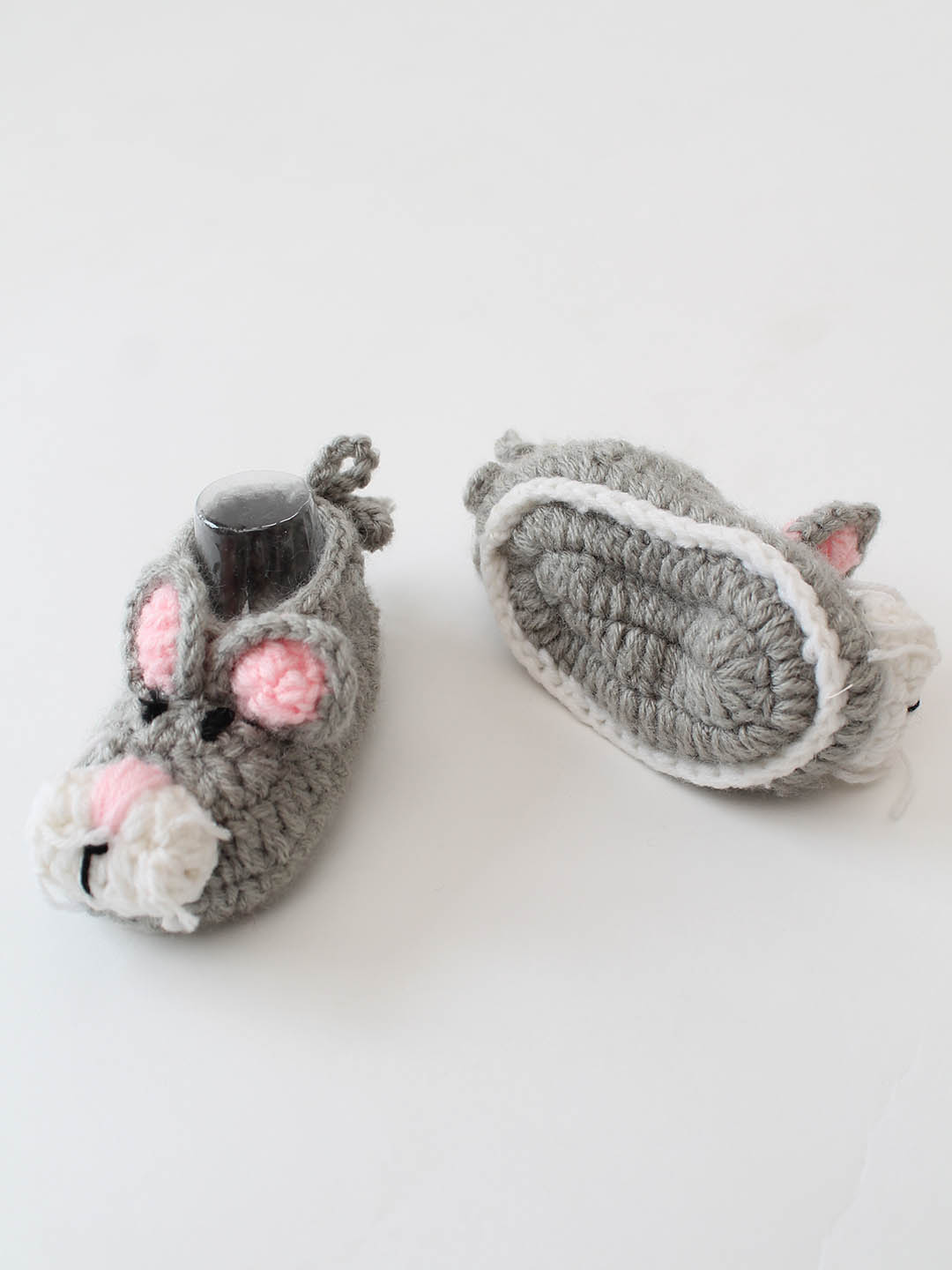 Woonie Crochet Mouse Design Booties- Grey