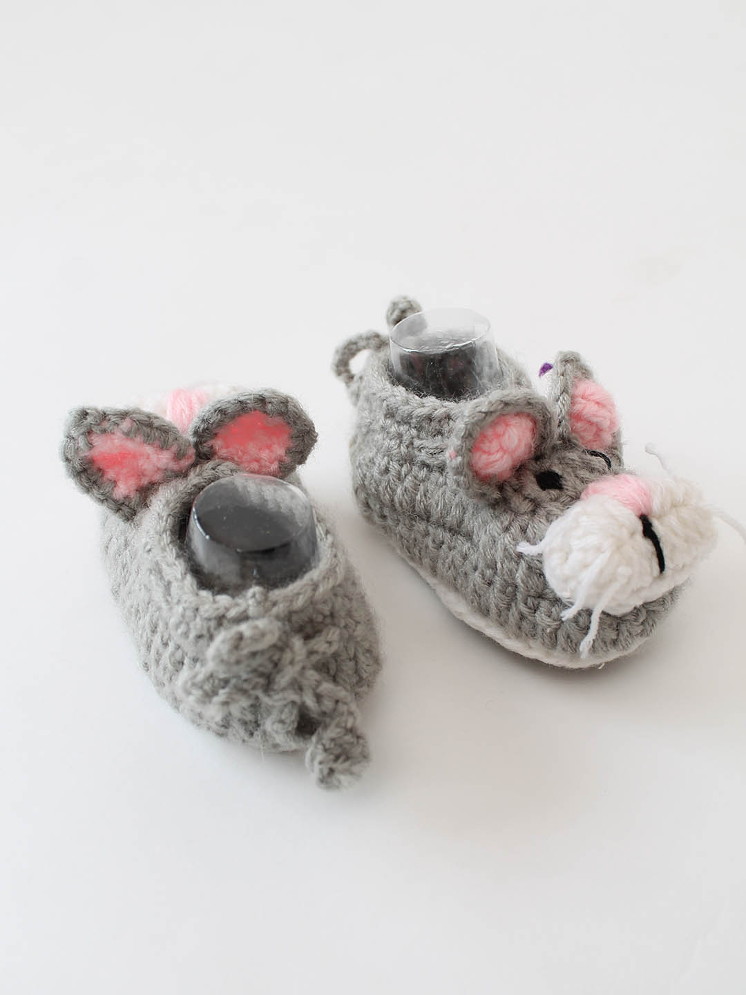 Woonie Crochet Mouse Design Booties- Grey