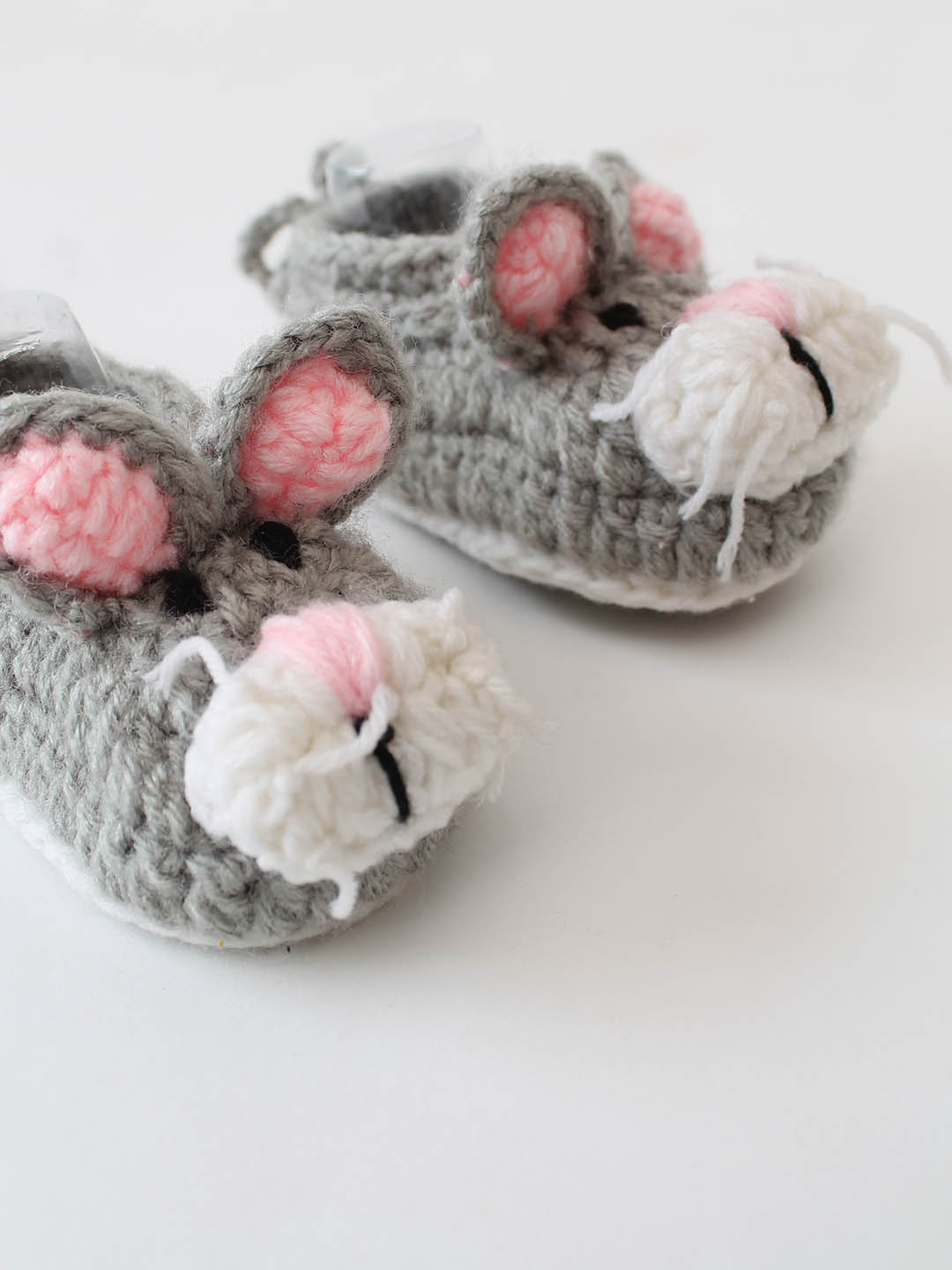 Woonie Crochet Mouse Design Booties- Grey