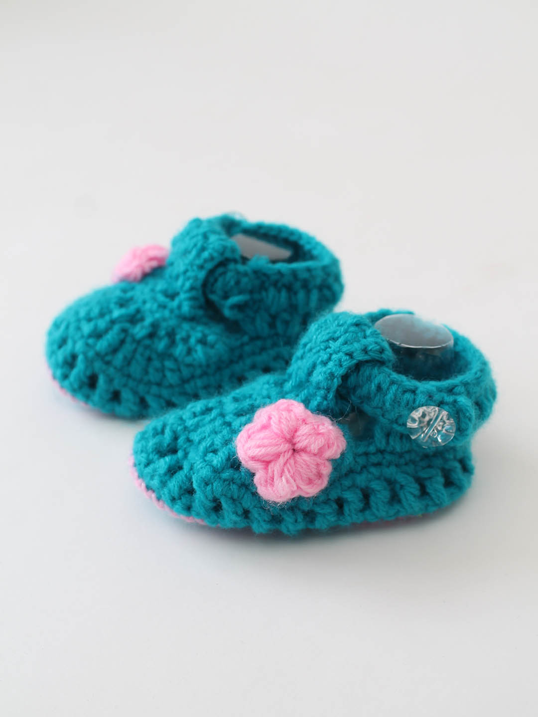 Woonie Crochet Floral Booties- Blue